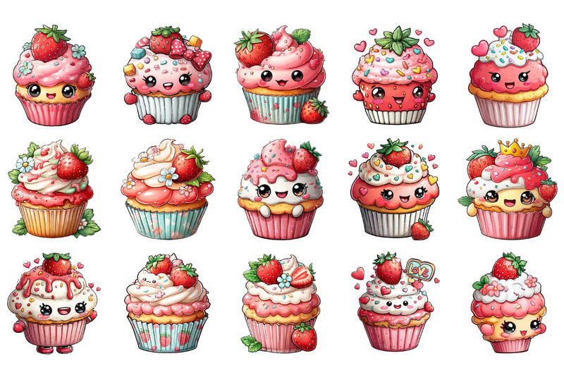 Cute Strawberry Cupcake Clipart Bundle - CraftNest - Digital Crafting and Art