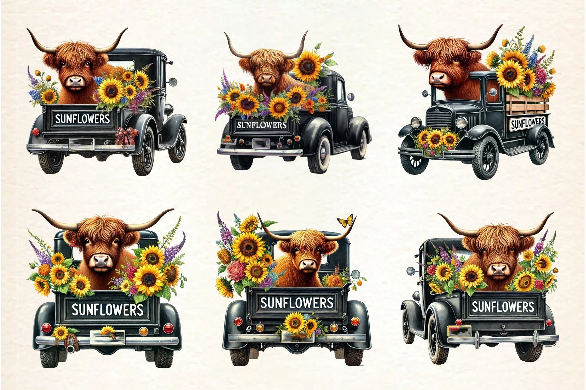 Sunflower Highland Cow Clipart Bundle - CraftNest - Digital Crafting and Art