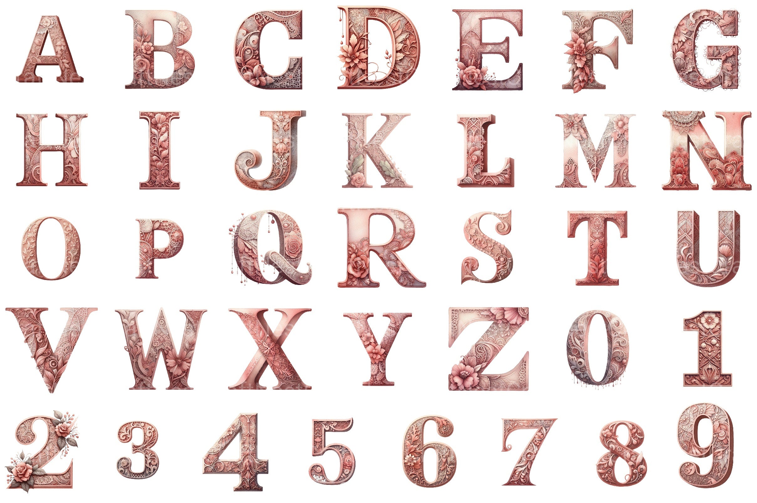 Lace Pattern Letter Clipart Bundle - CraftNest - Digital Crafting and Art