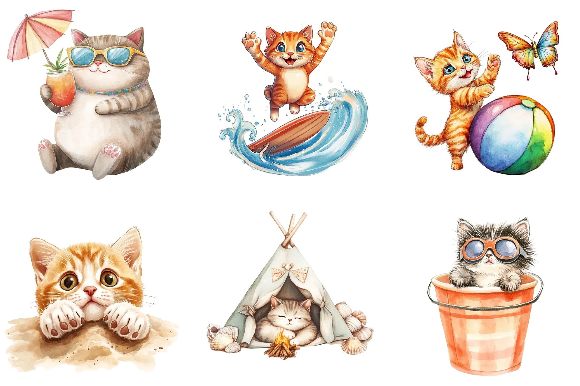 Funny Summer Cats Clipart Bundle - CraftNest - Digital Crafting and Art