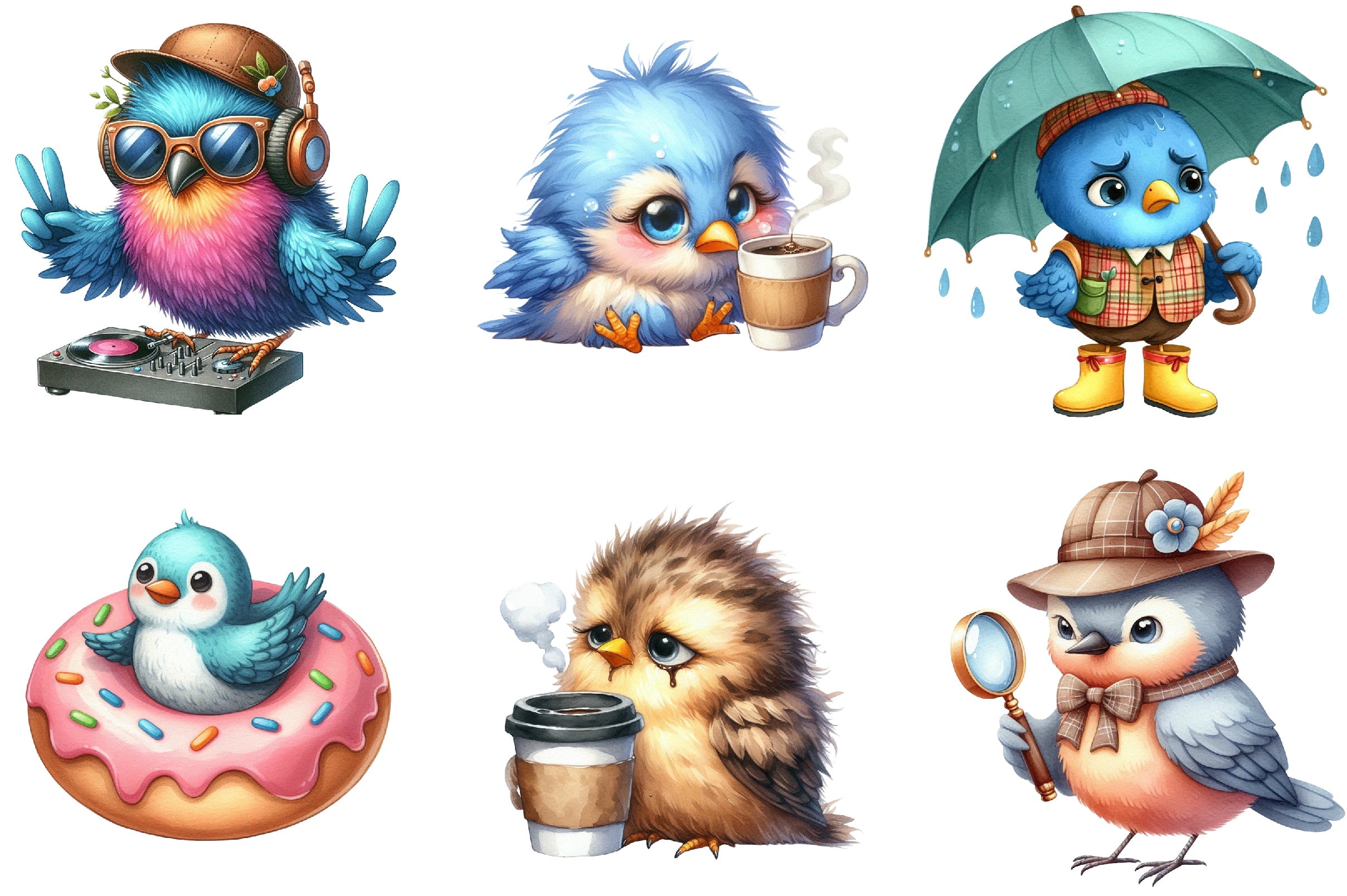 Quirky Funny Cartoon Bird Clipart Bundle