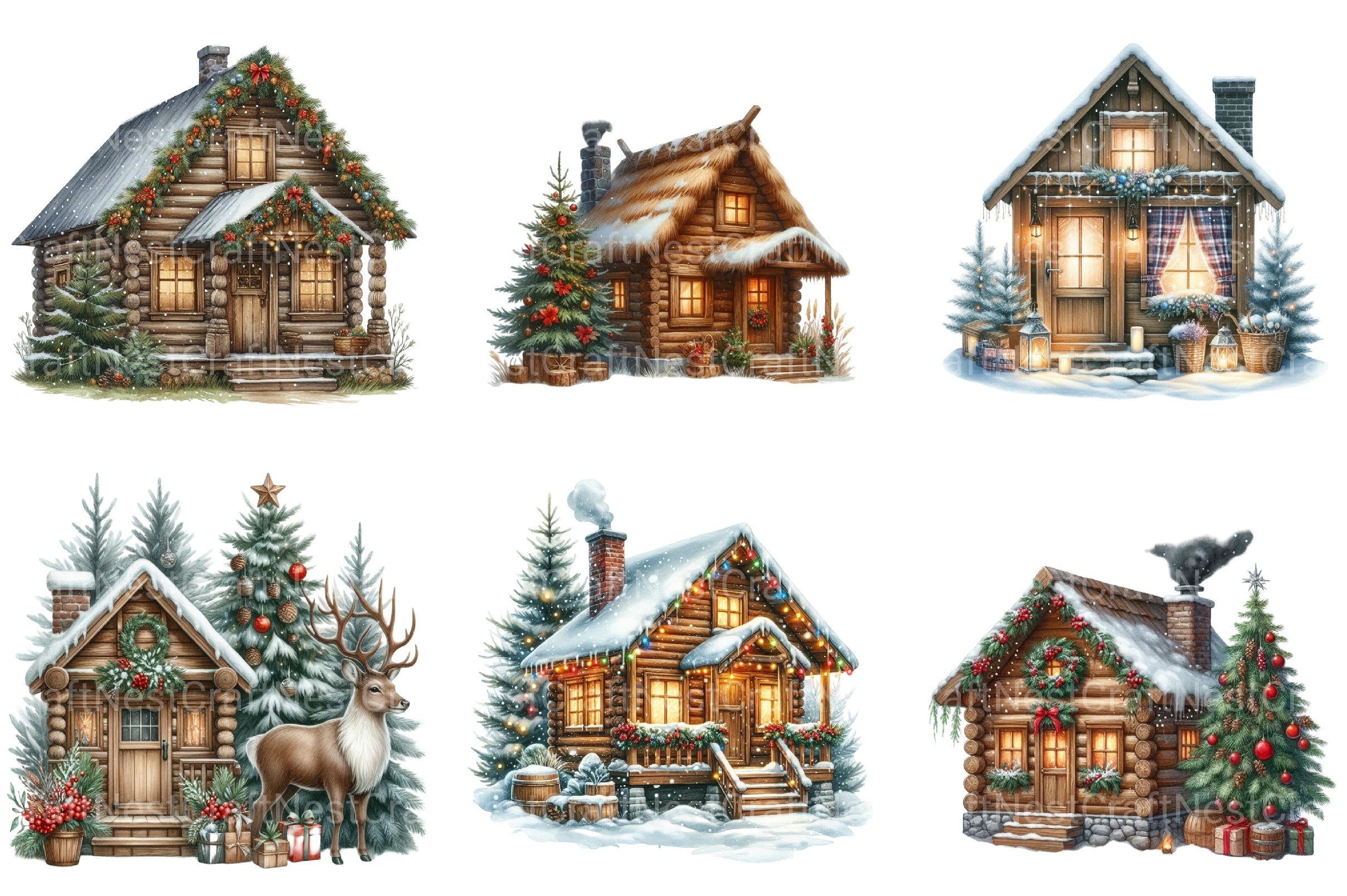 Winter Christmas Cabin Clipart Bundle 4 - CraftNest - Digital Crafting and Art