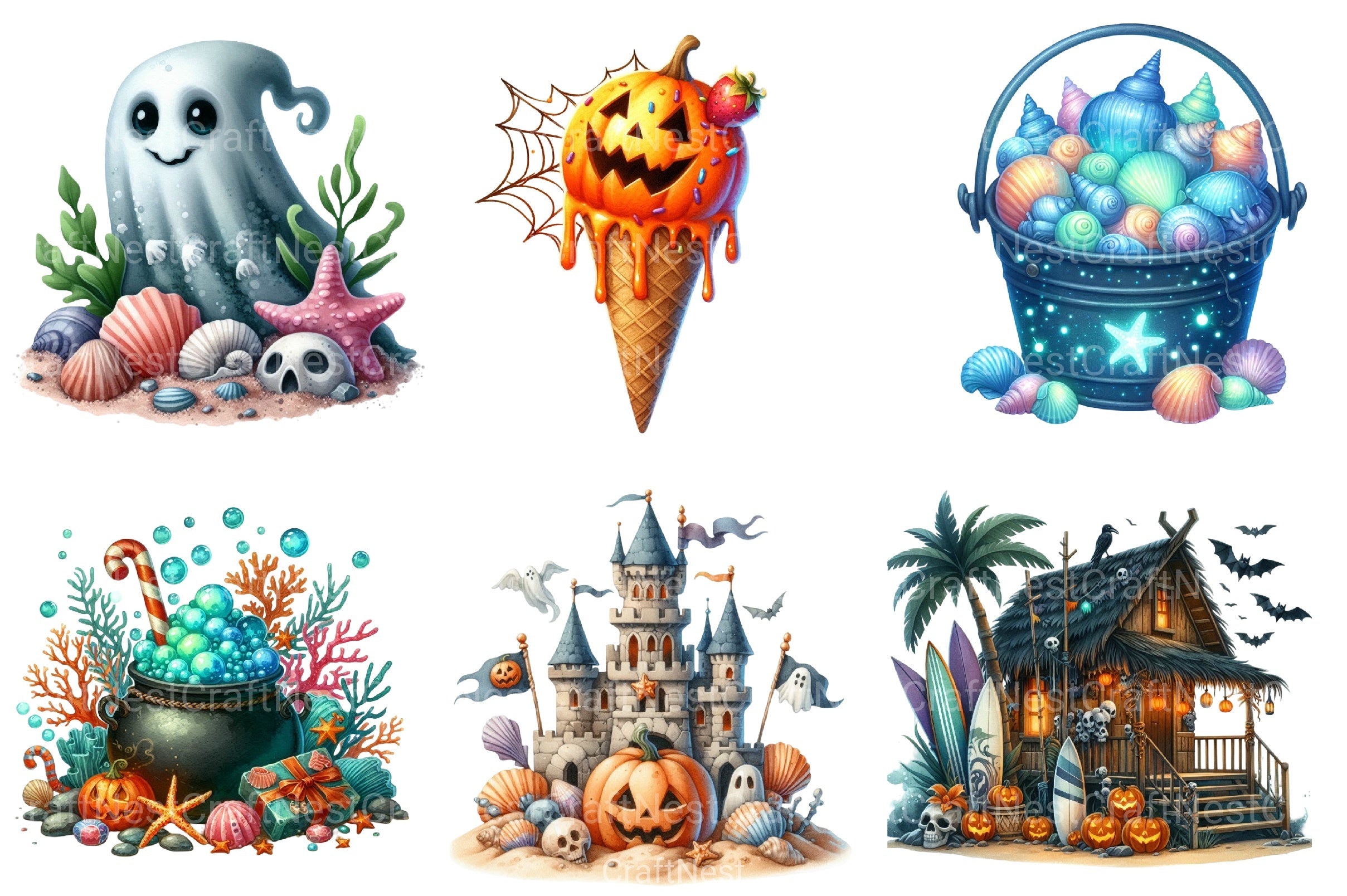 Green & White Halloween Clipart Bundle 2 - CraftNest - Digital Crafting and Art