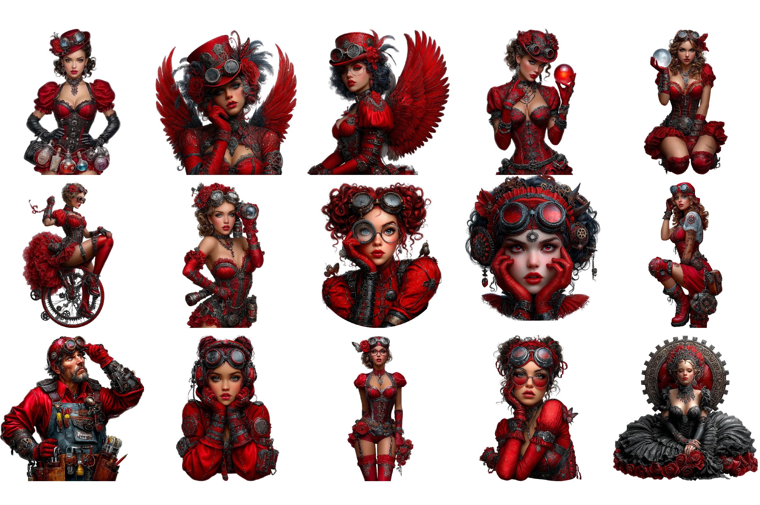 Gothic Steampunk Woman Clipart Bundle