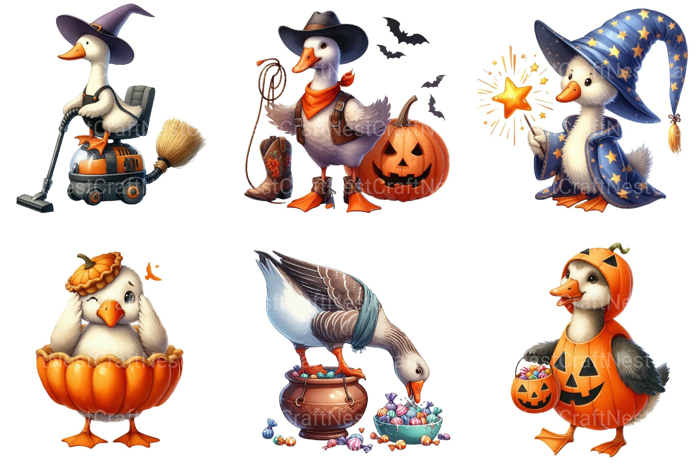 Funny Halloween Silly Goose Clipart Bundle - CraftNest - Digital Crafting and Art