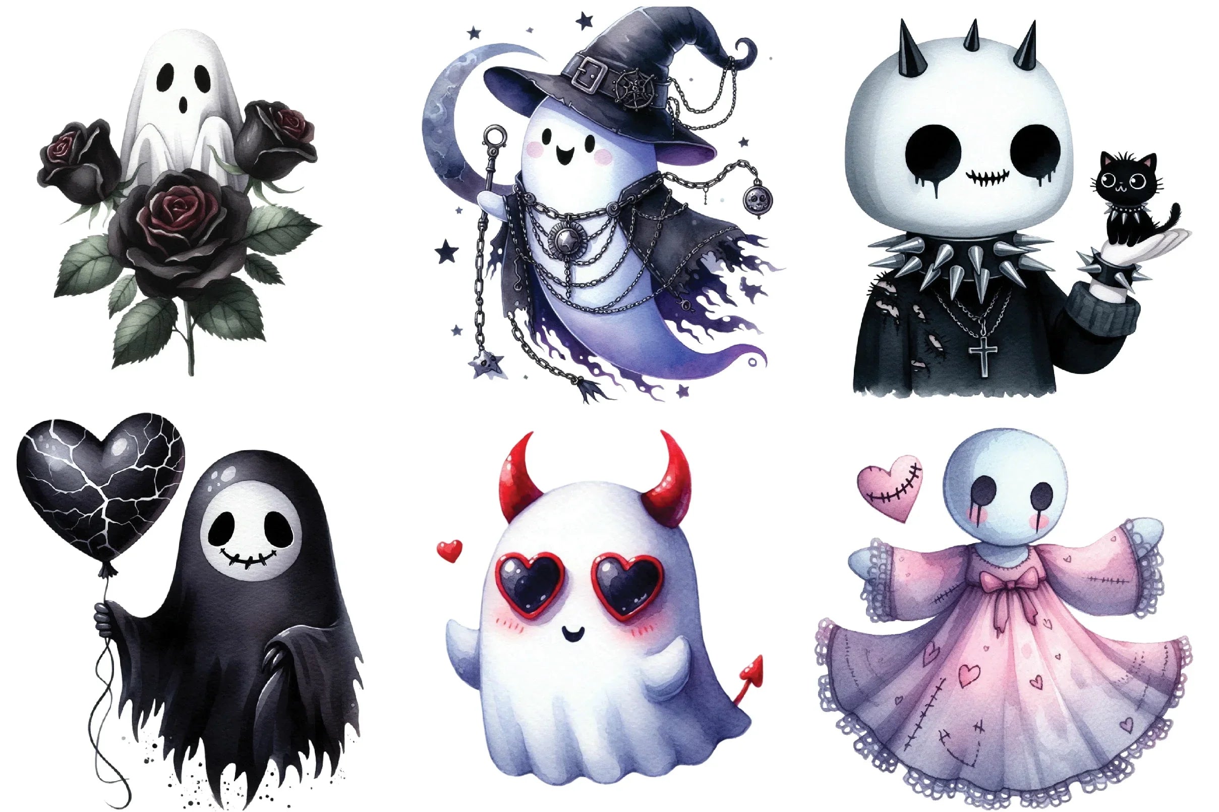 Kawaii Goth Halloween Ghost Clipart Bundle - CraftNest - Digital Crafting and Art