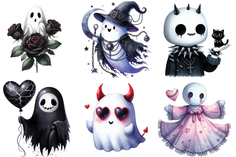 Kawaii Goth Halloween Ghost Clipart Bundle - CraftNest - Digital Crafting and Art