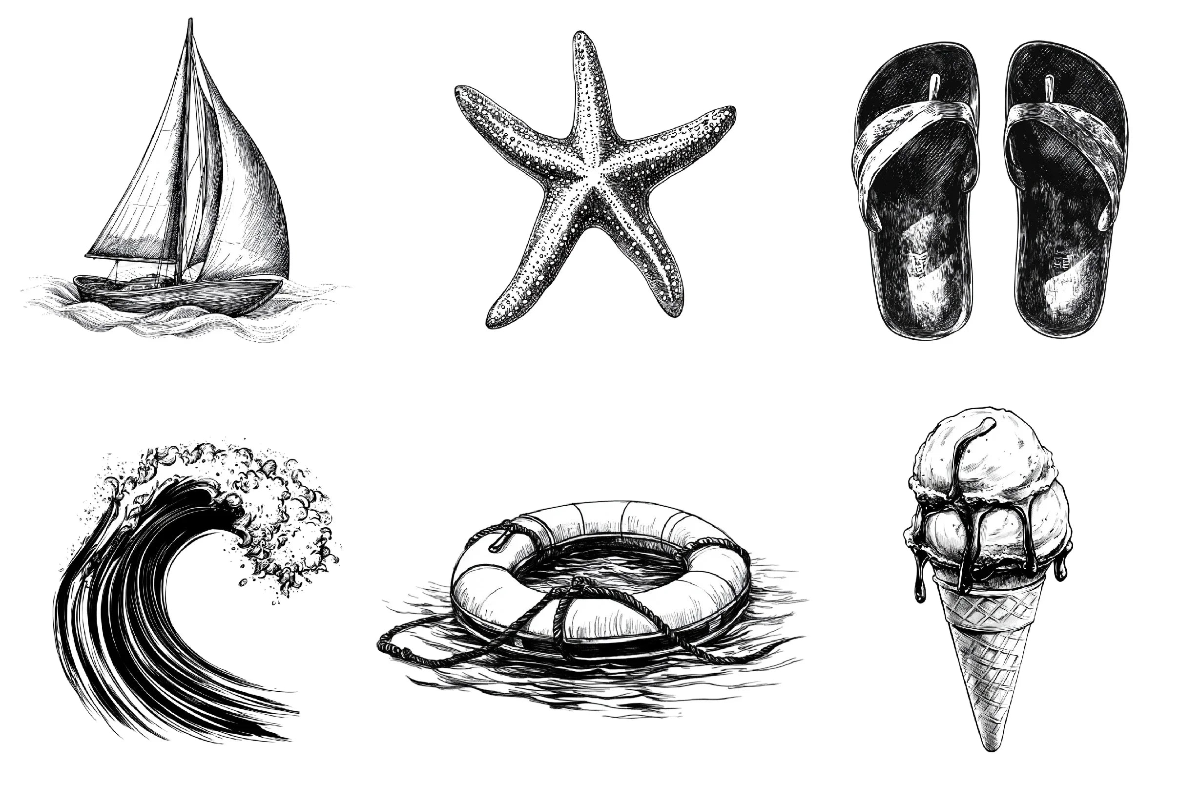 Hand Drawn Summer Black Clipart Bundle - CraftNest - Digital Crafting and Art