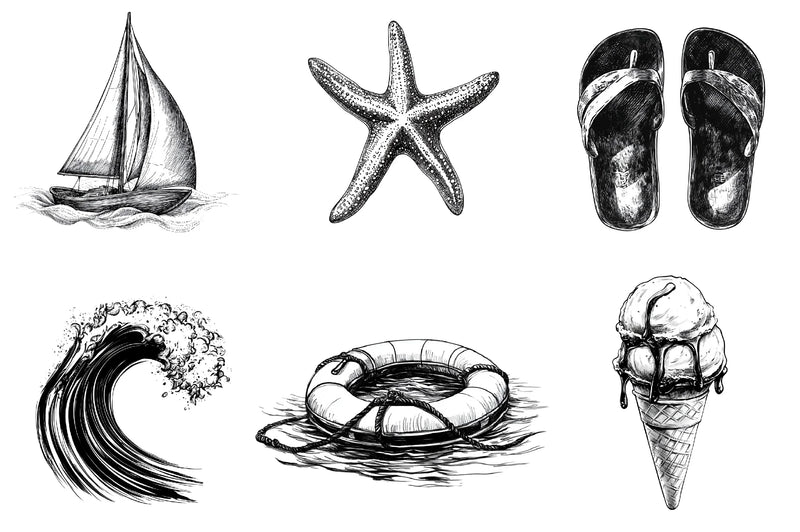 Hand Drawn Summer Black Clipart Bundle - CraftNest - Digital Crafting and Art