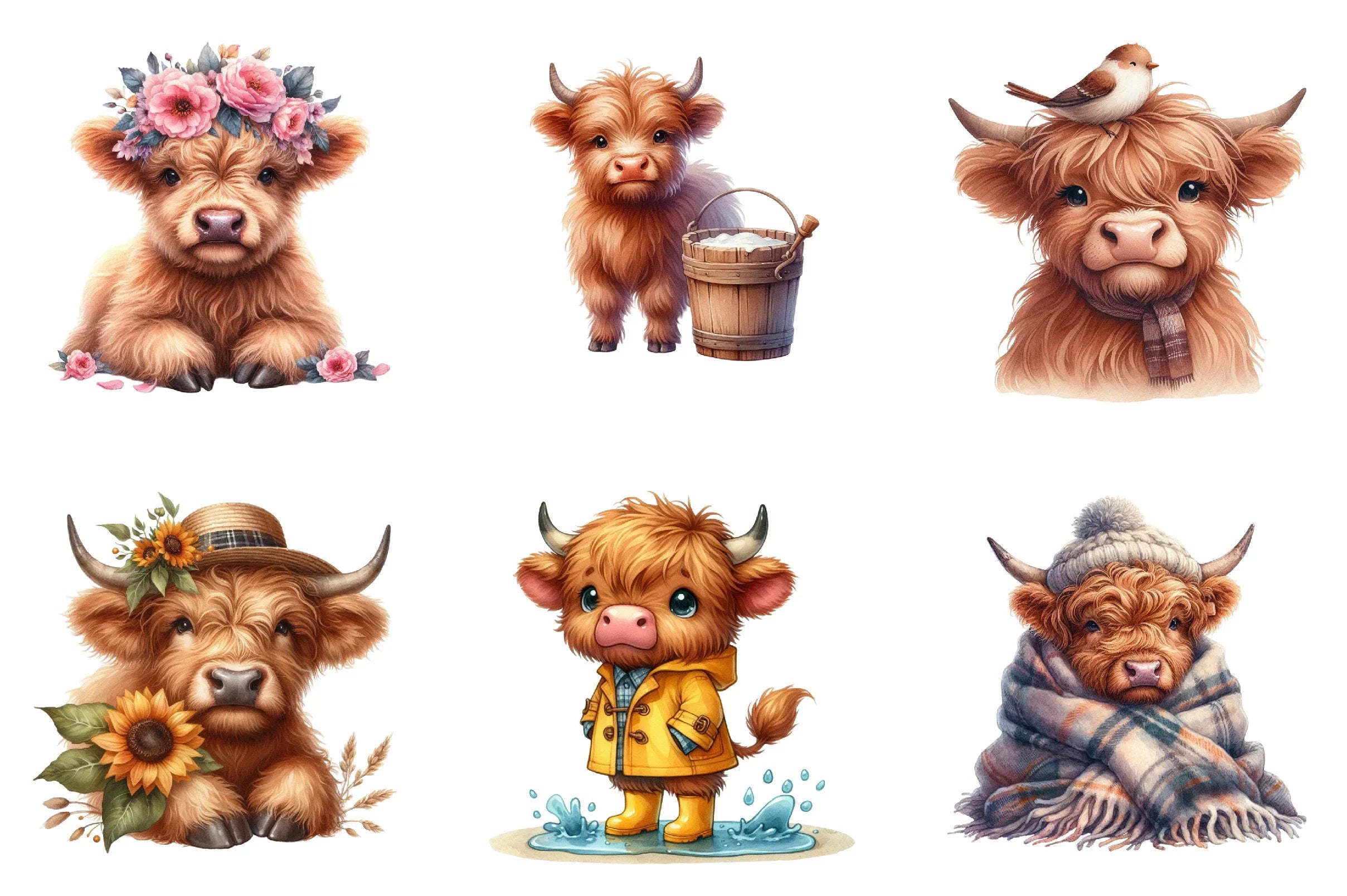 Cute Highland Cows Clipart Bundle - CraftNest - Digital Crafting and Art