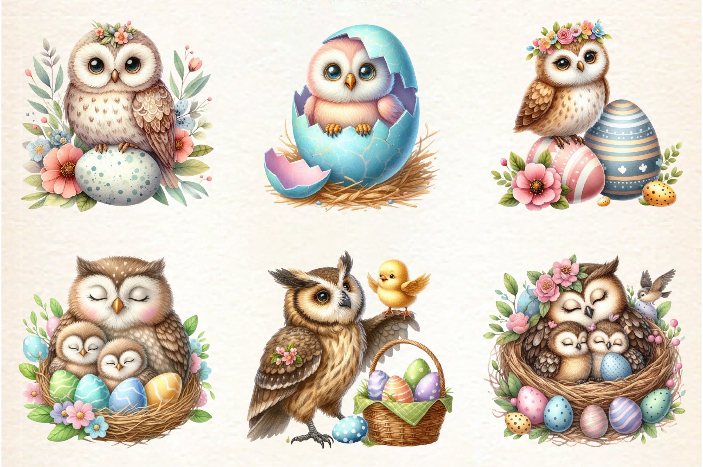 Easter Owl Clipart Bundle