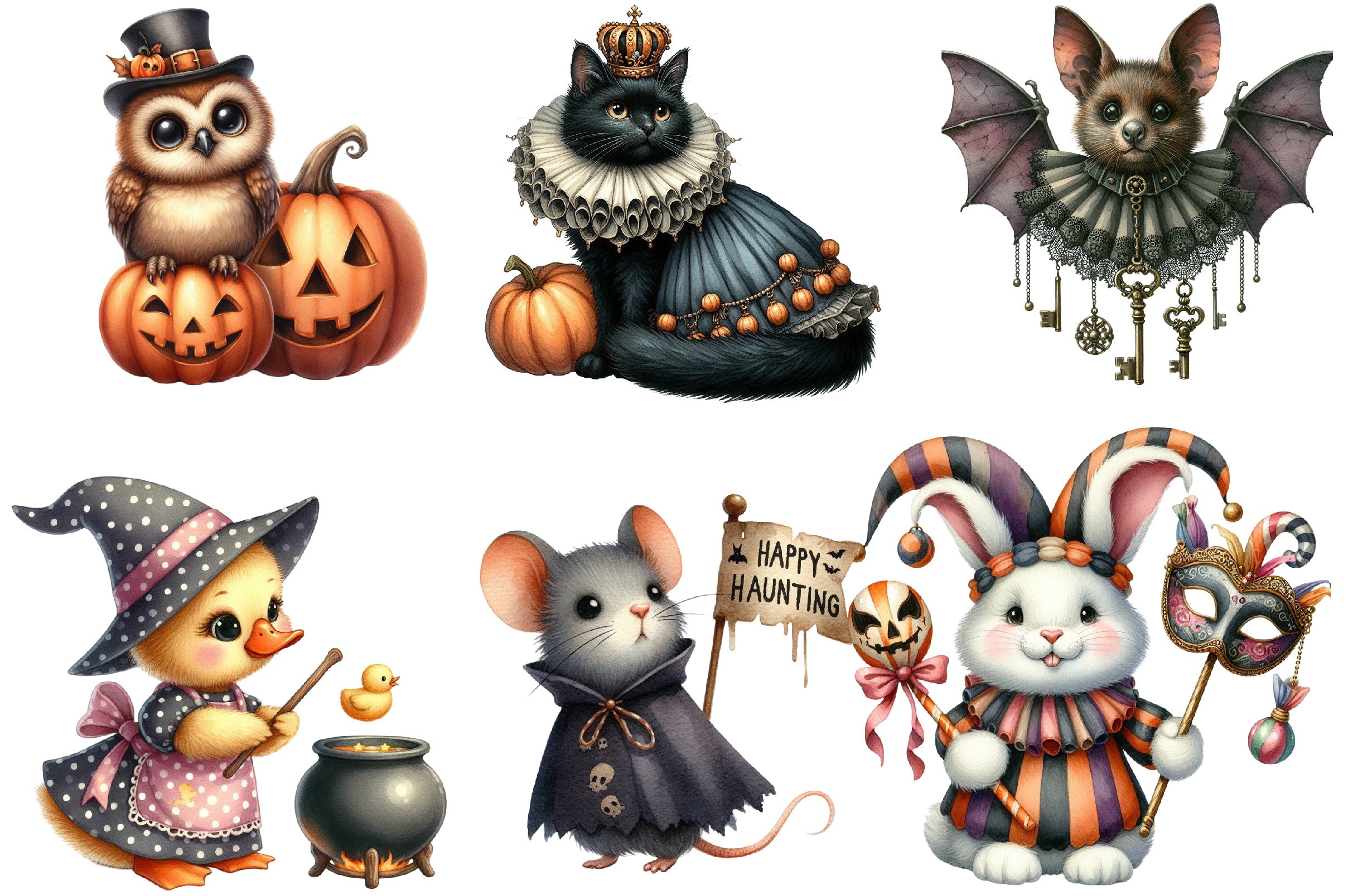 Vintage Halloween Animals Clipart Bundle