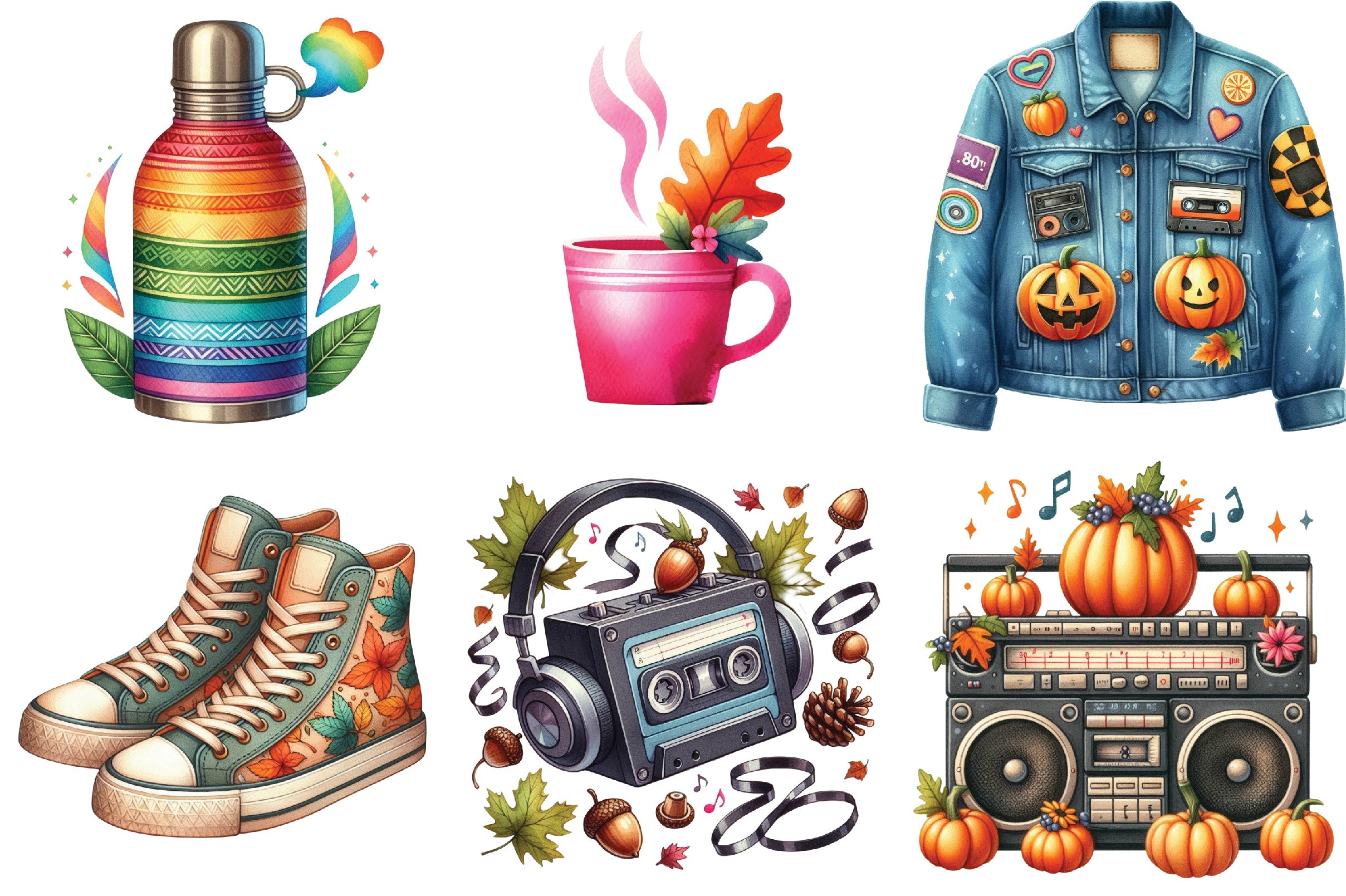 80s Retro Autumn Clipart Bundle