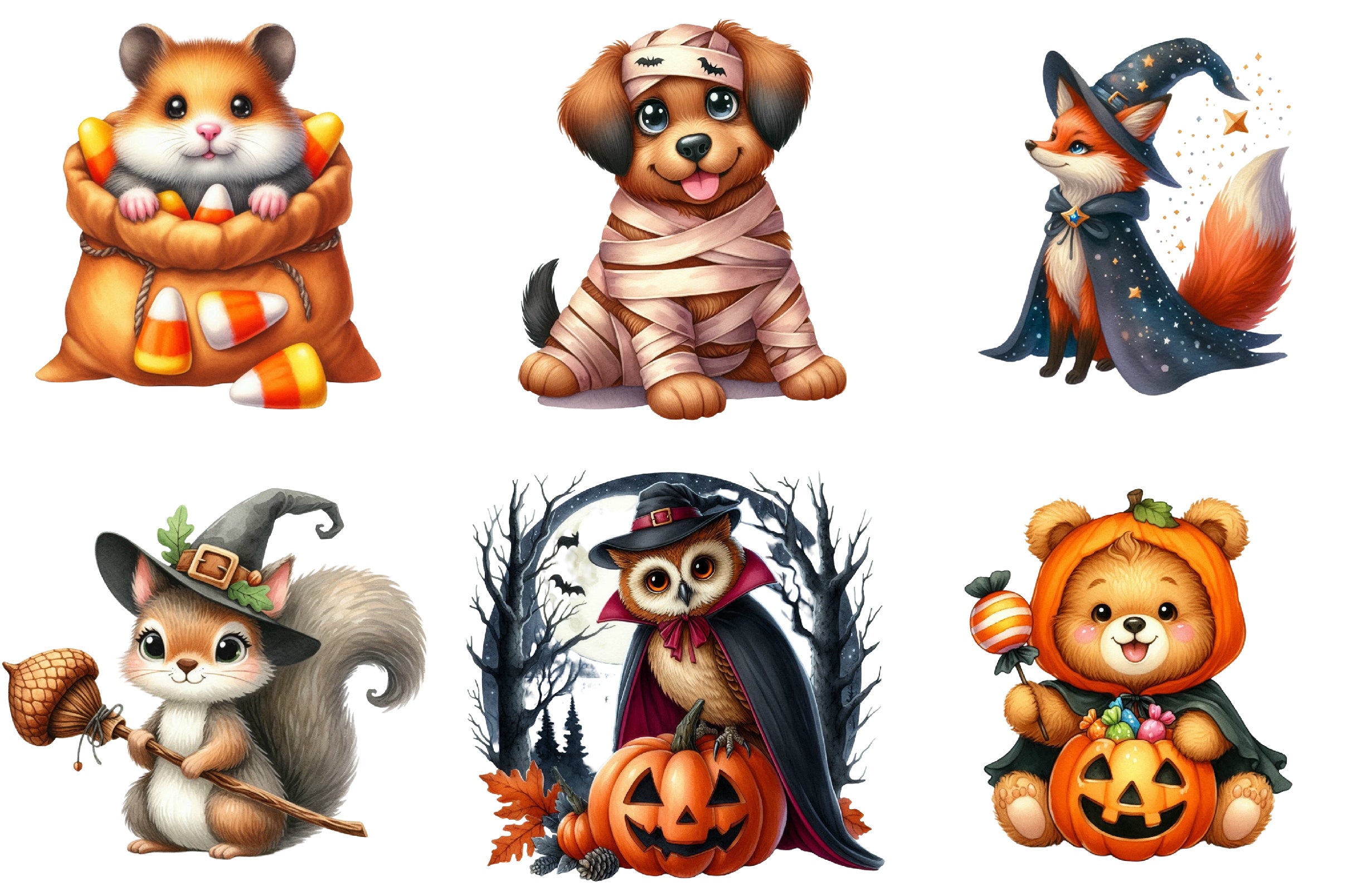 Cute Animal Halloween Clipart Bundle