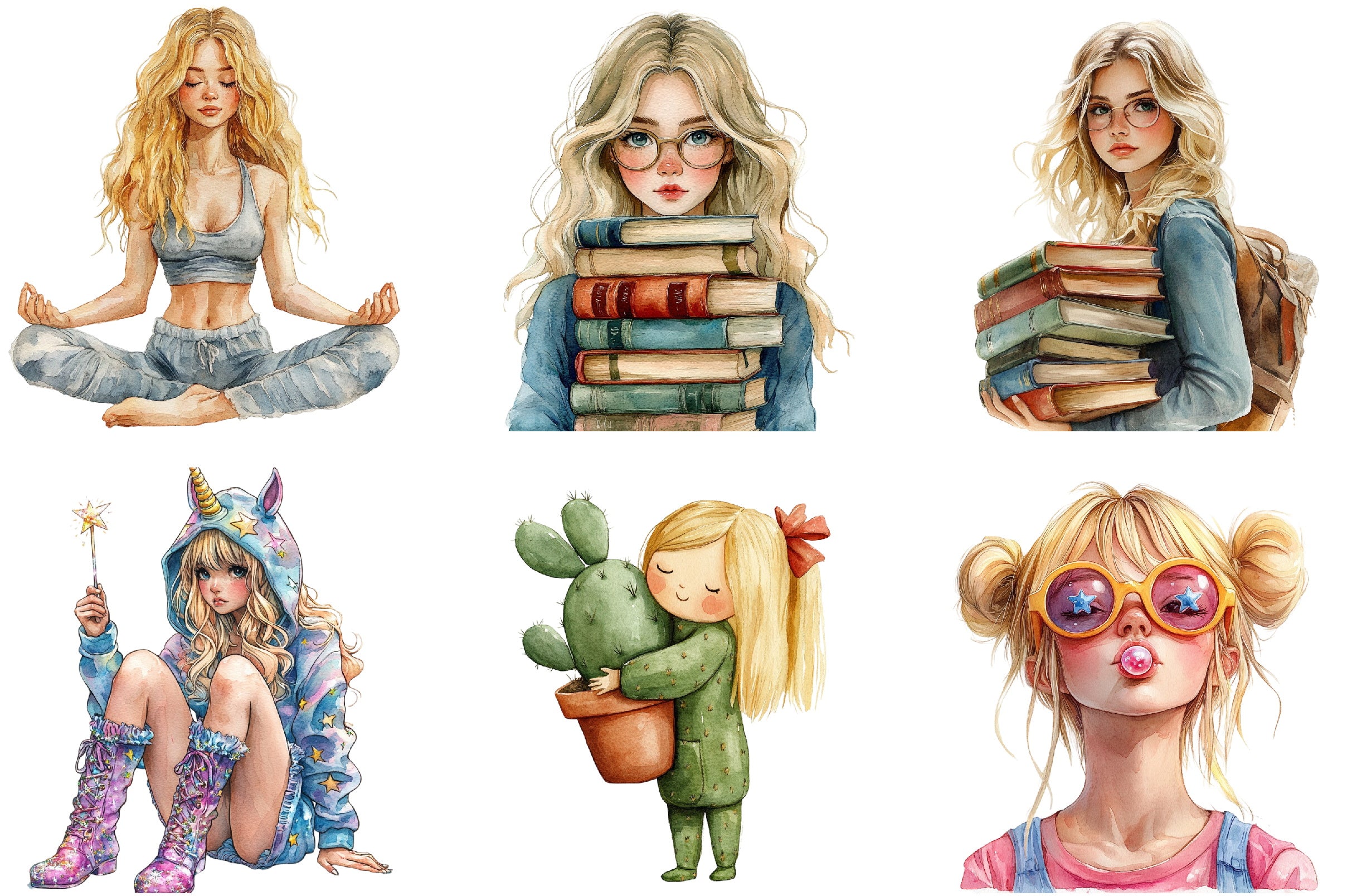 Blonde Quirky Girl Clipart Bundle
