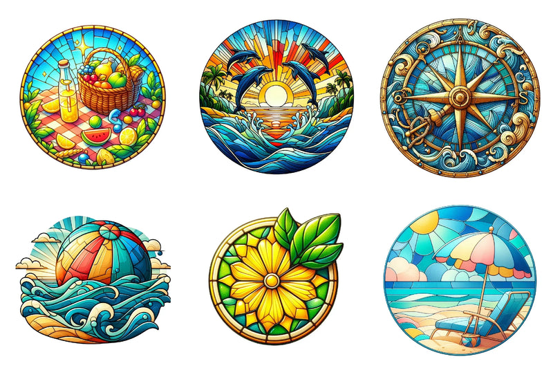 Round Stained Glass Summer Clipart Bundle - CraftNest - Digital Crafting and Art