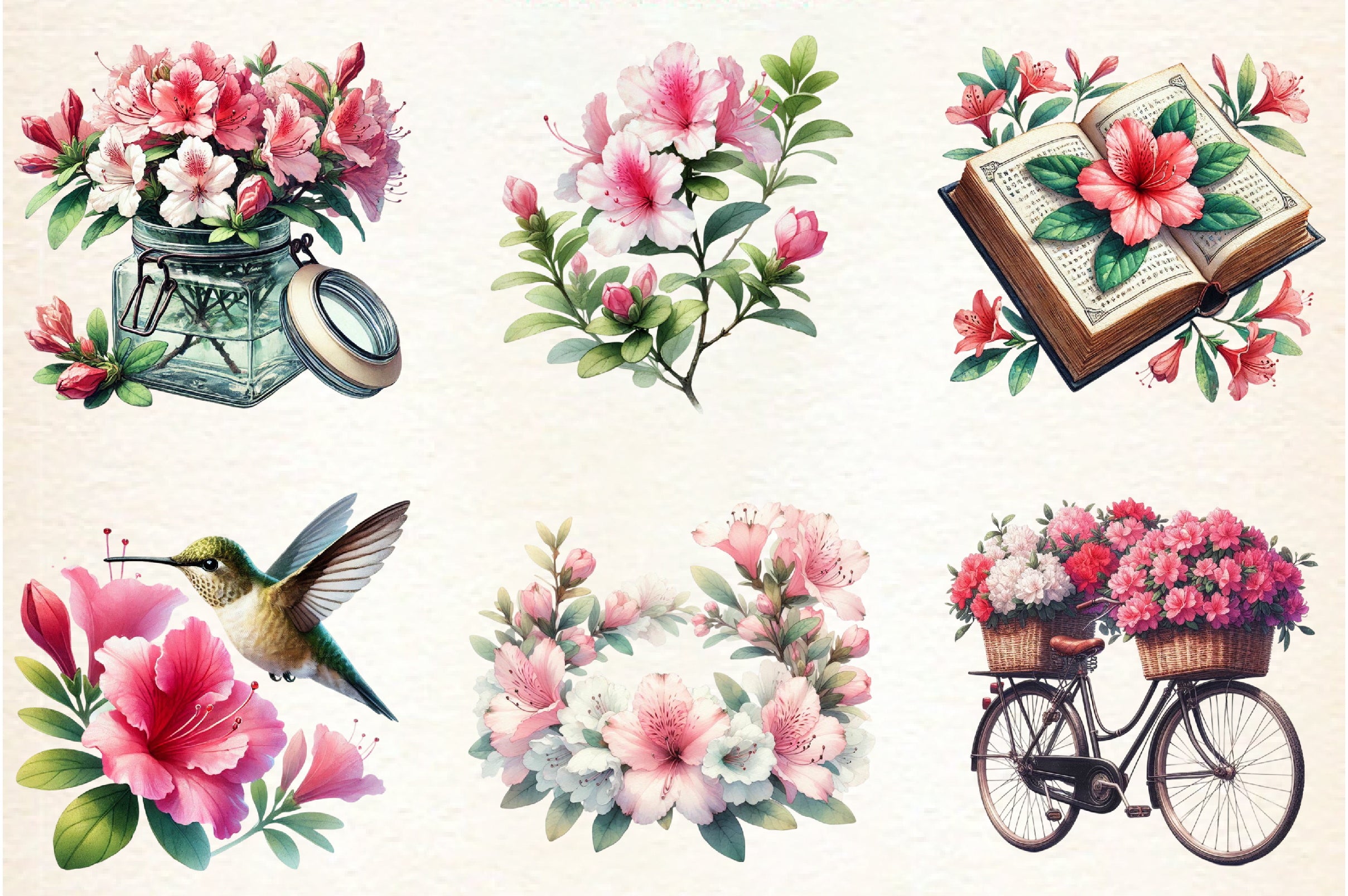 Spring Azalea Flower Clipart Bundle