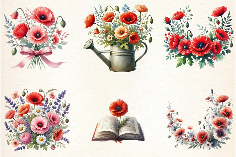 Spring Meadow Poppies Clipart Bundle - CraftNest - Digital Crafting and Art
