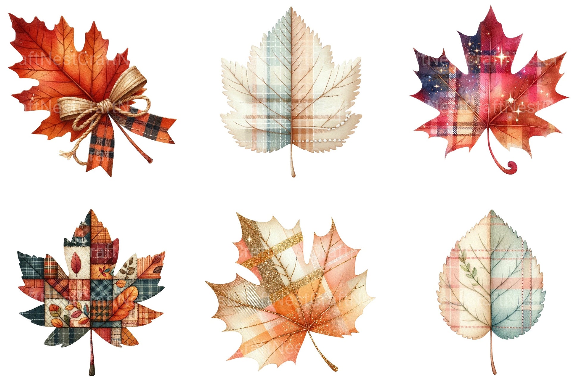 Autumn Plaid Leaf Clipart Bundle - CraftNest - Digital Crafting and Art