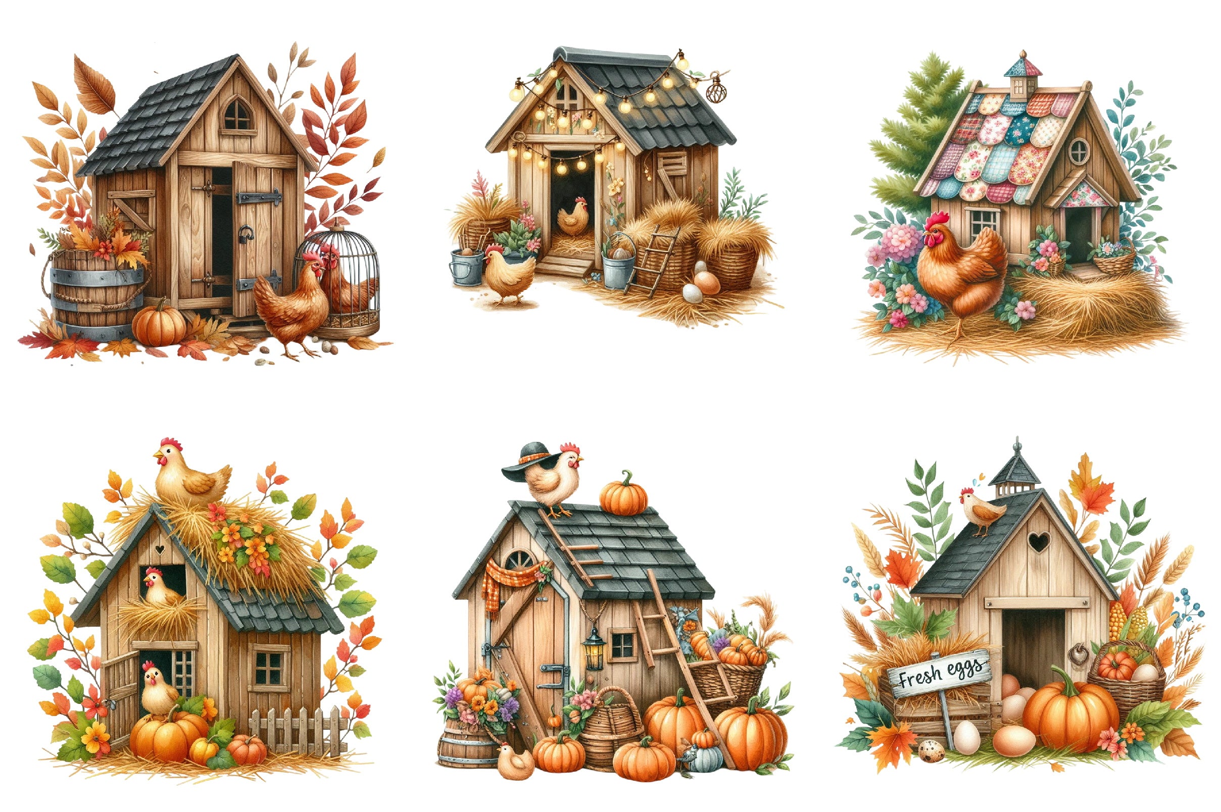 Autumn Chicken Coop Clipart Bundle