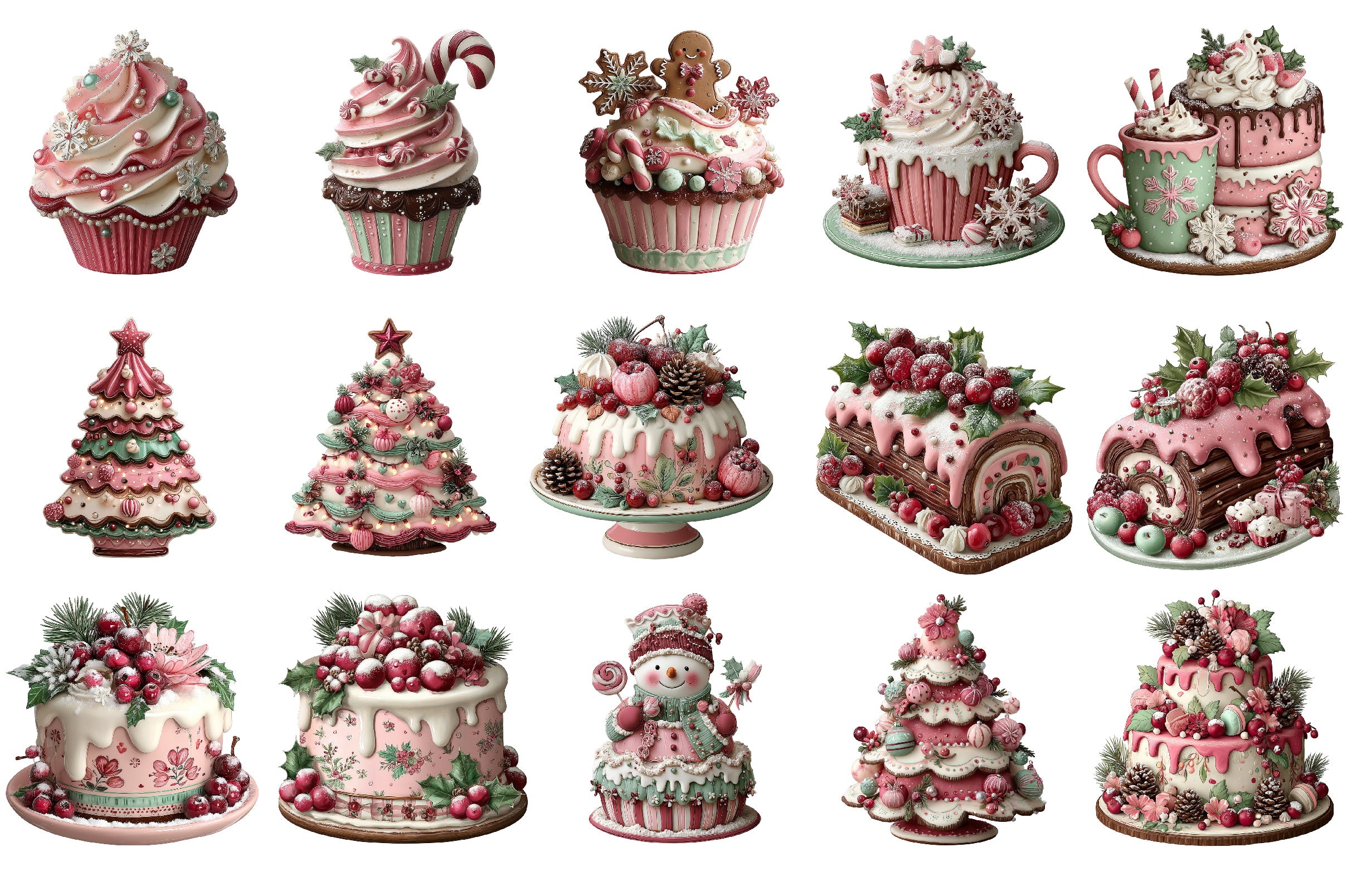 Winter Holiday Cake Clipart Bundle
