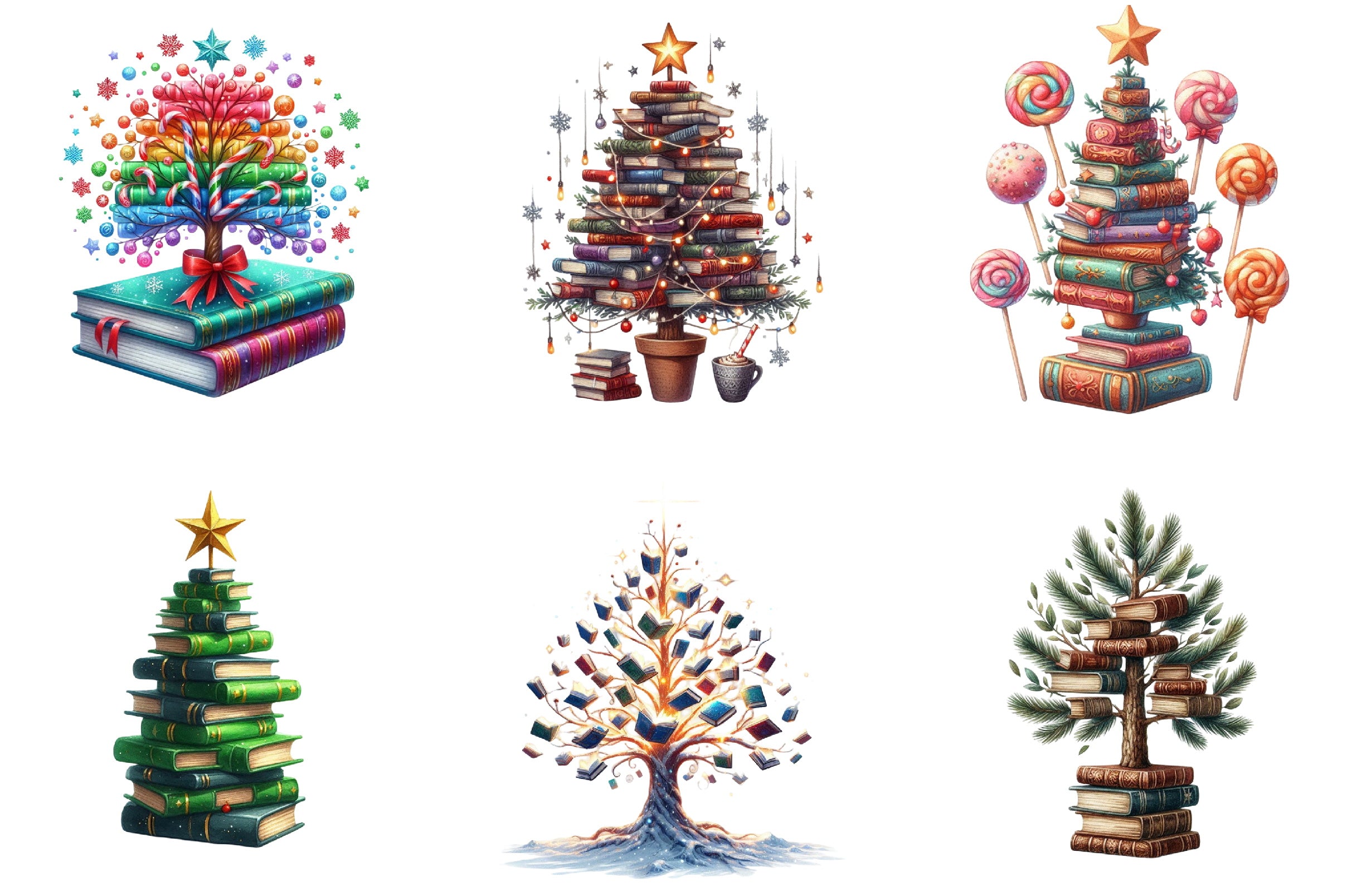 Christmas Books Tree Clipart Bundle