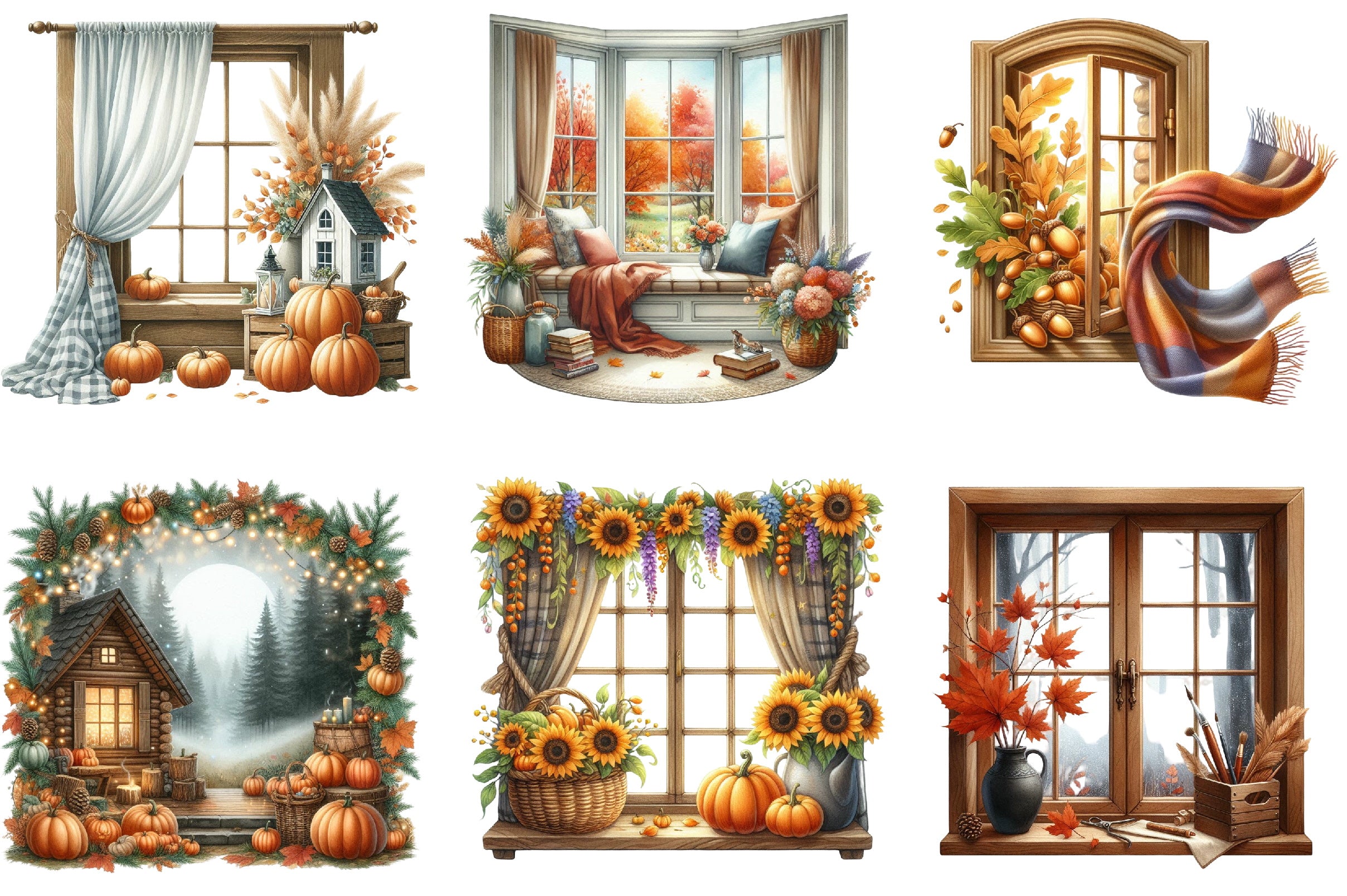 Autumn Window Clipart Bundle