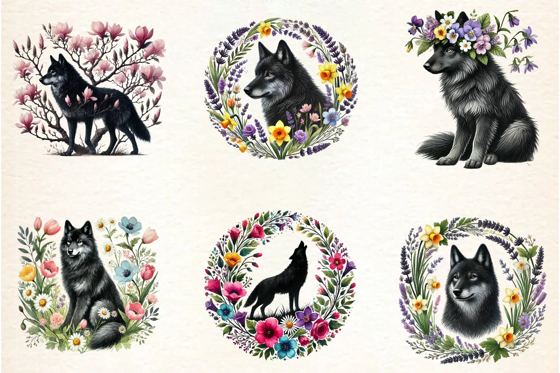 Spring Black Wolf Clipart Bundle - CraftNest - Digital Crafting and Art
