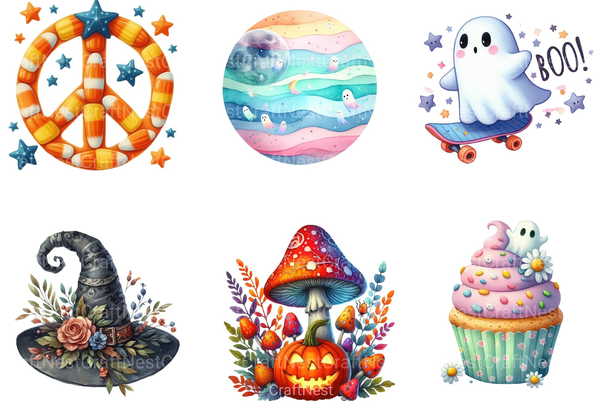 Groovy 70s Halloween Clipart Bundle 24 - CraftNest - Digital Crafting and Art