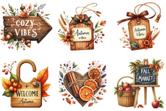 Autumn Wooden Signs Clipart Bundle - CraftNest - Digital Crafting and Art