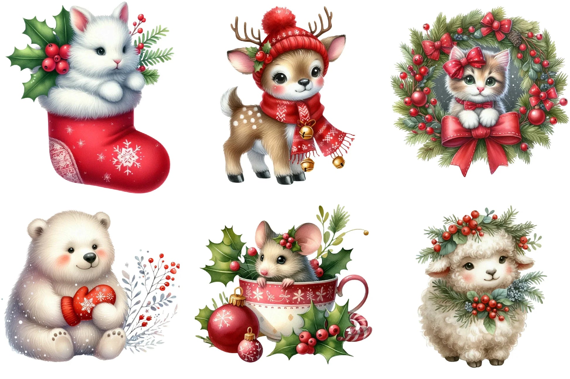 Christmas Cute Animal Clipart Bundle - CraftNest - Digital Crafting and Art