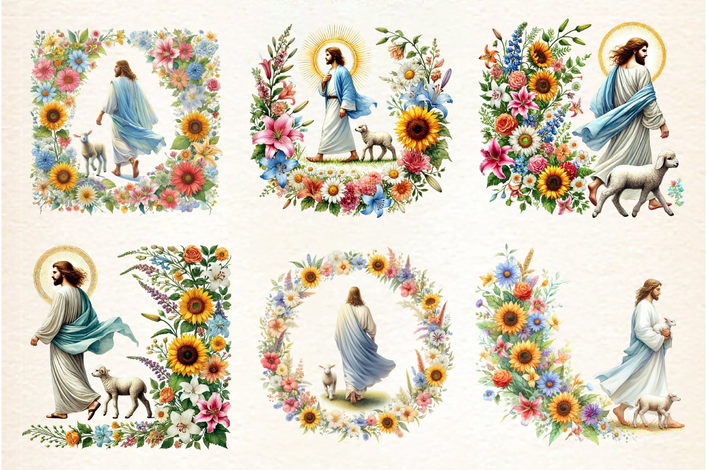 Floral Jesus Clipart Collection Bundle