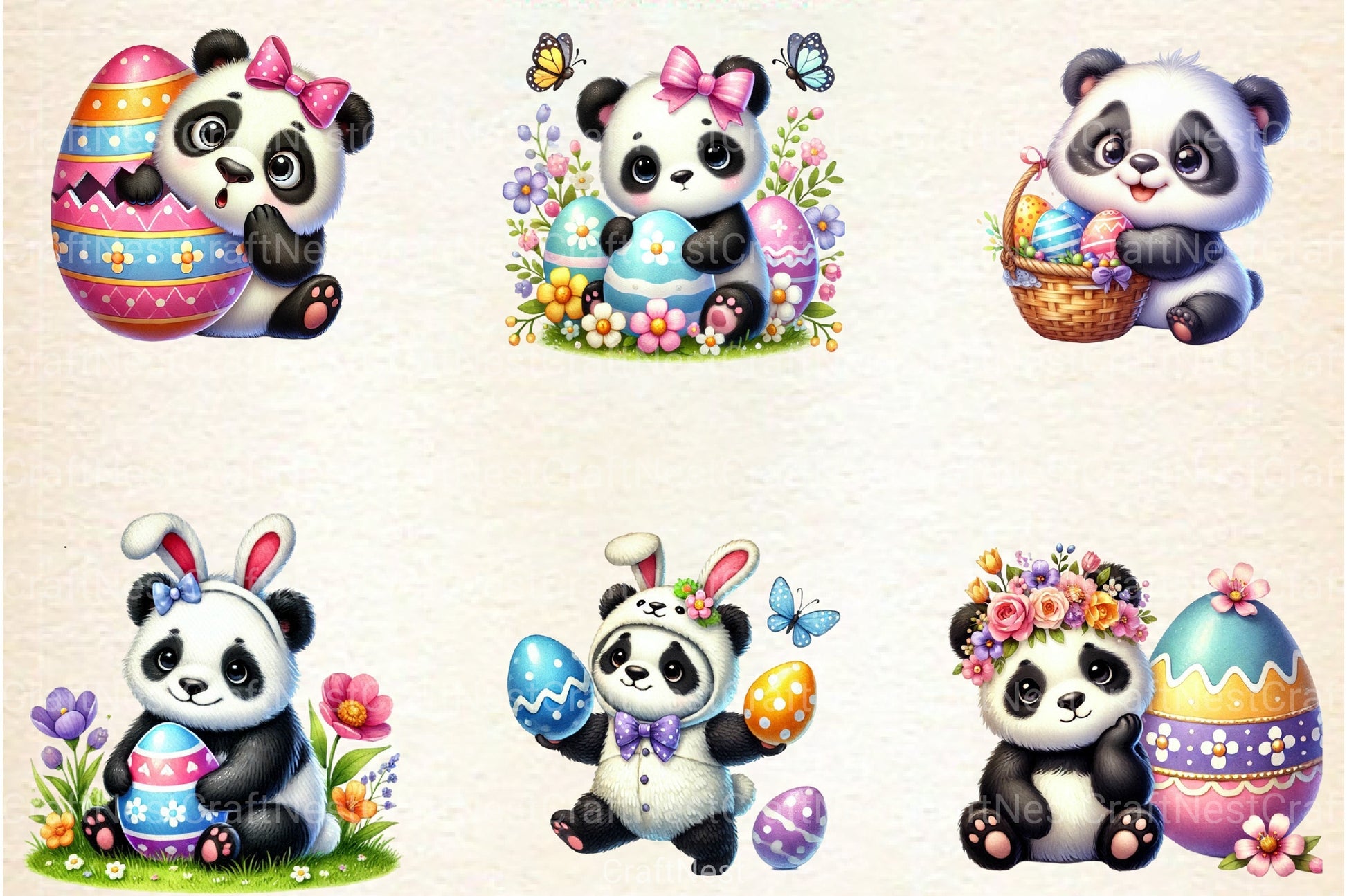 Easter Day Cute Panda Clipart Bundle - CraftNest - Digital Crafting and Art