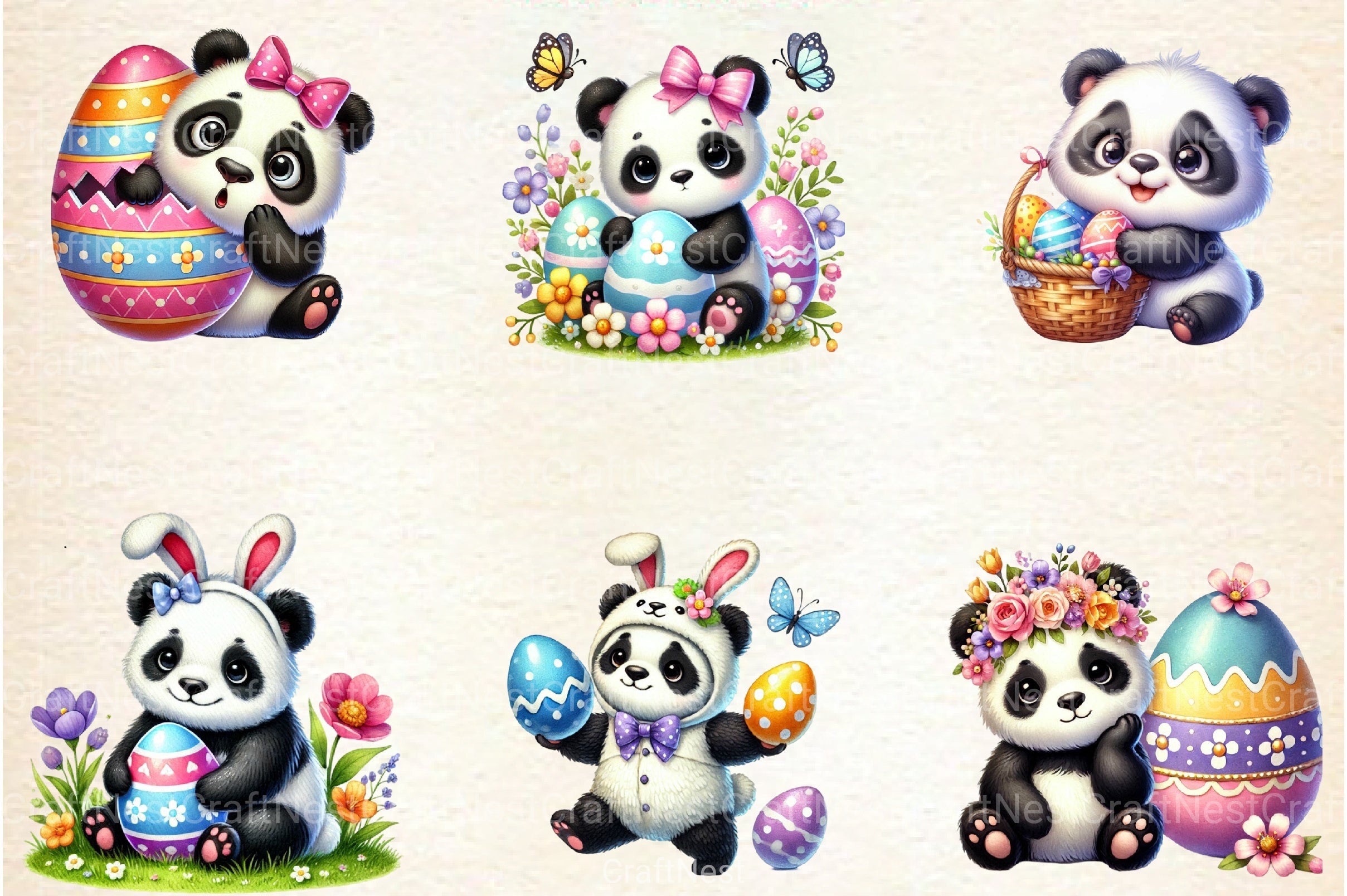 Easter Day Cute Panda Clipart Bundle - CraftNest - Digital Crafting and Art