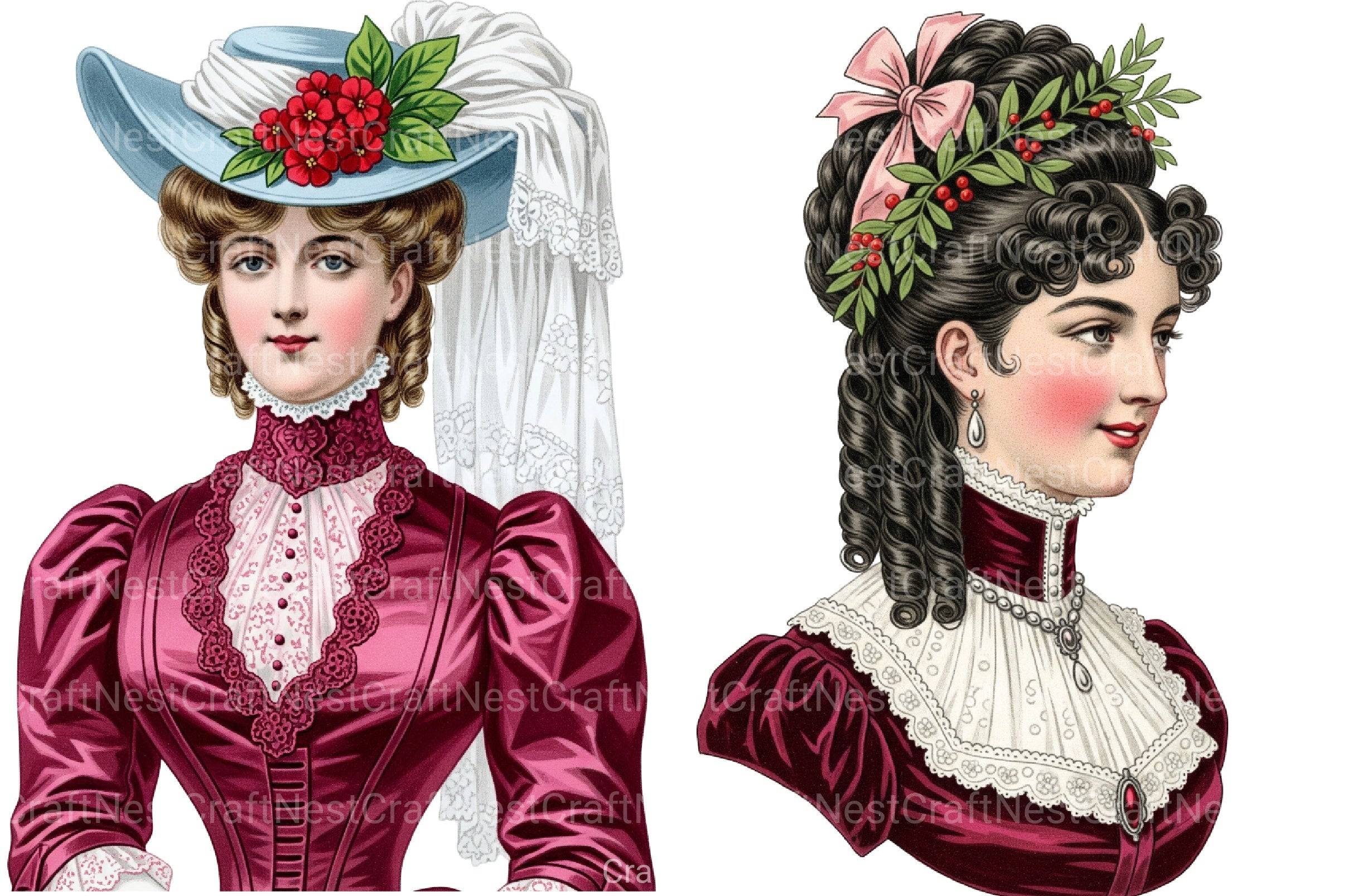 Victorian Christmas Ladies Clipart Bundle - CraftNest - Digital Crafting and Art