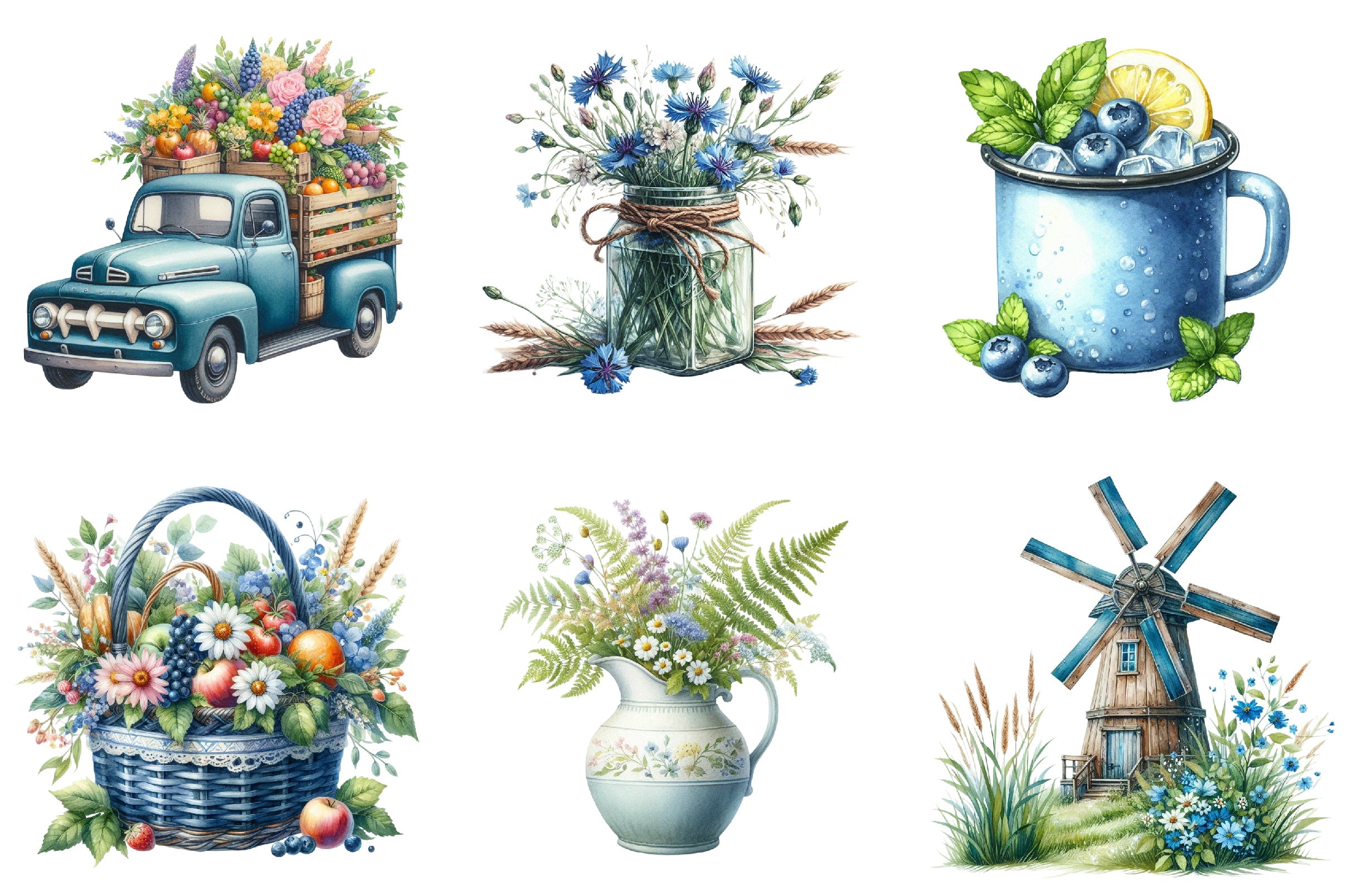 Blue Rustic Summer Clipart Bundle
