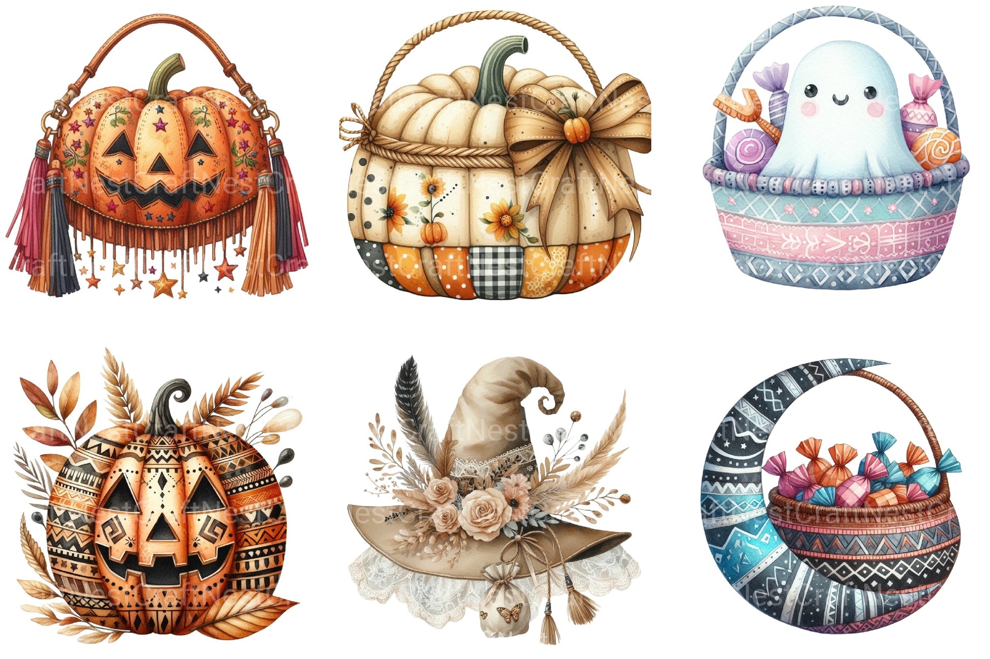 Boho Halloween Trick or Treat Clipart Bundle 99 - CraftNest - Digital Crafting and Art