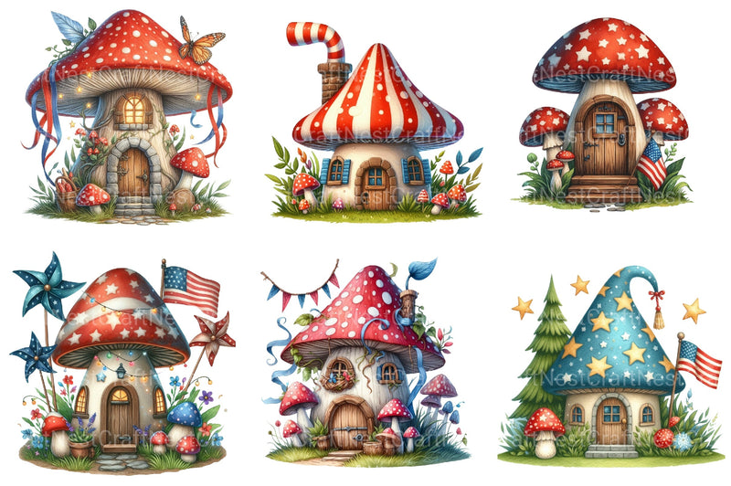 4th of July Mushroom House Clipart Bundle - CraftNest - Digital Crafting and Art