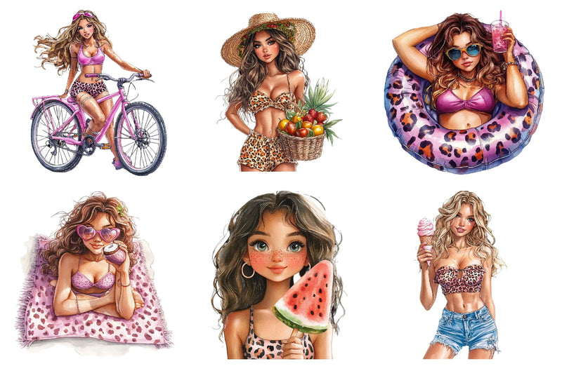 Leopard Print Summer Girl Clipart Bundle - CraftNest - Digital Crafting and Art
