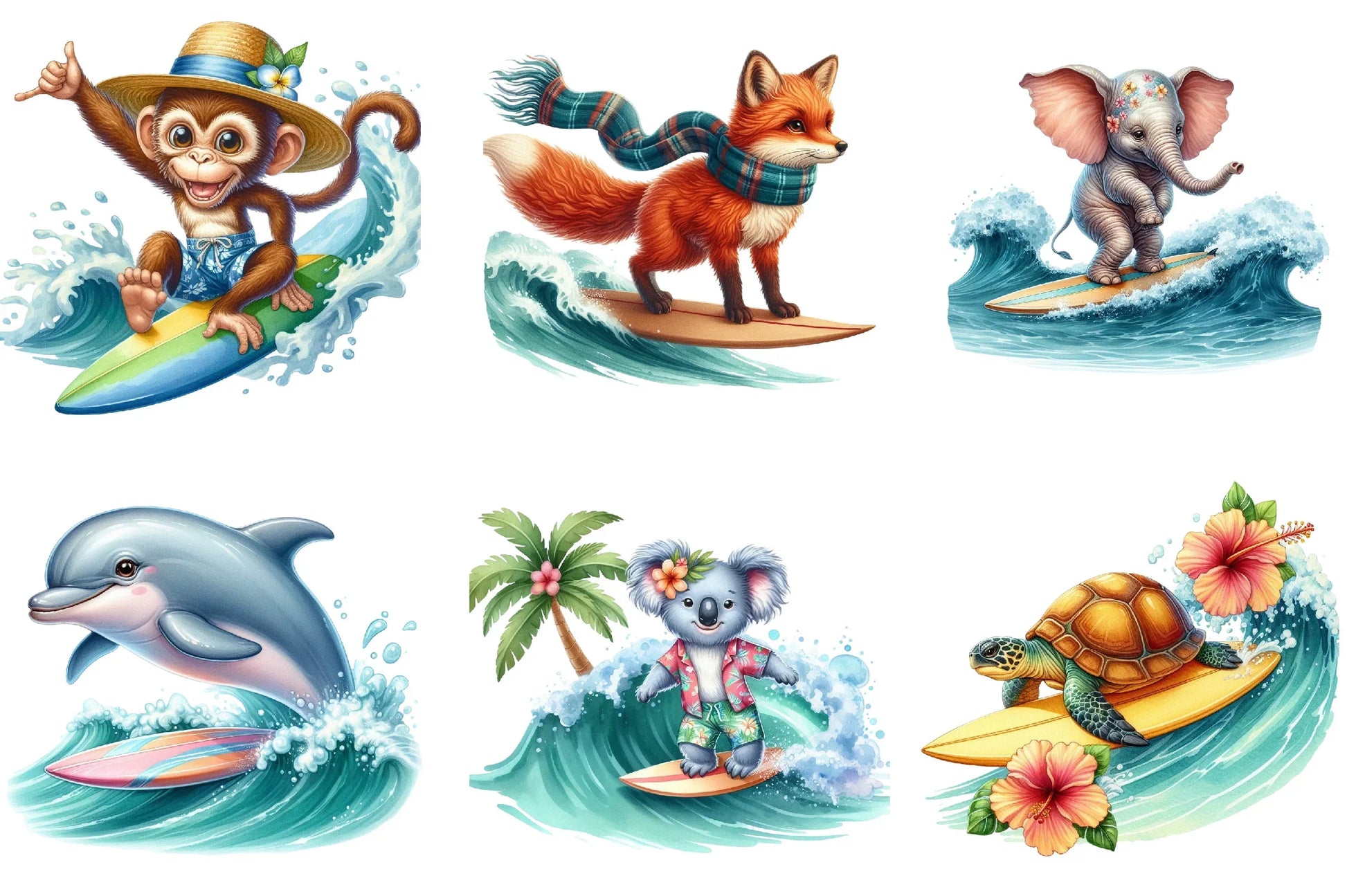 Surfing Animals Clipart Bundle - CraftNest - Digital Crafting and Art