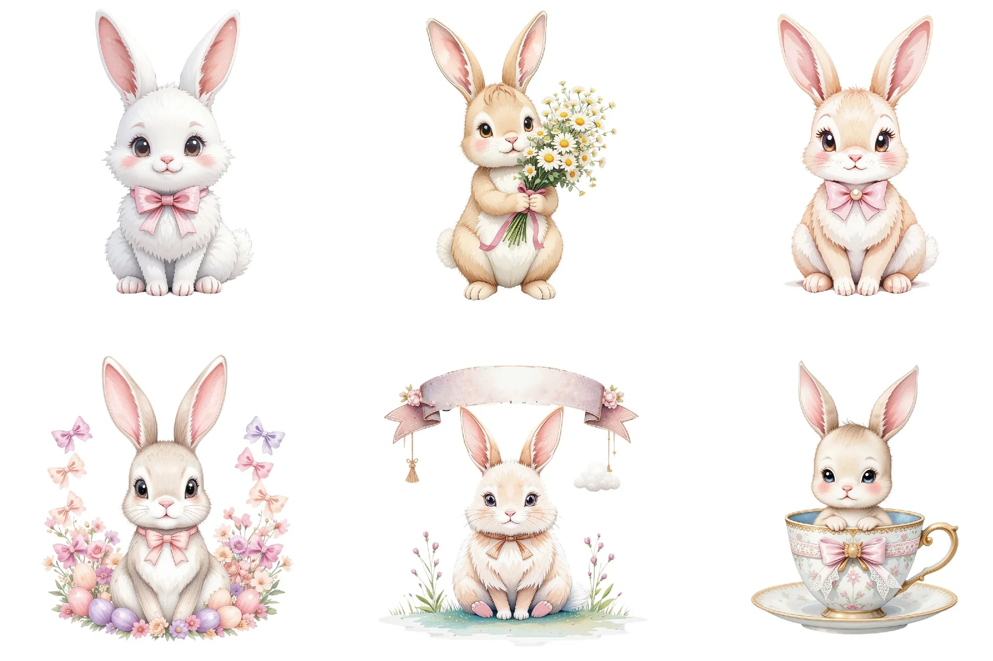 Easter Bunny Coquette Bow Clipart Bundle - CraftNest - Digital Crafting and Art