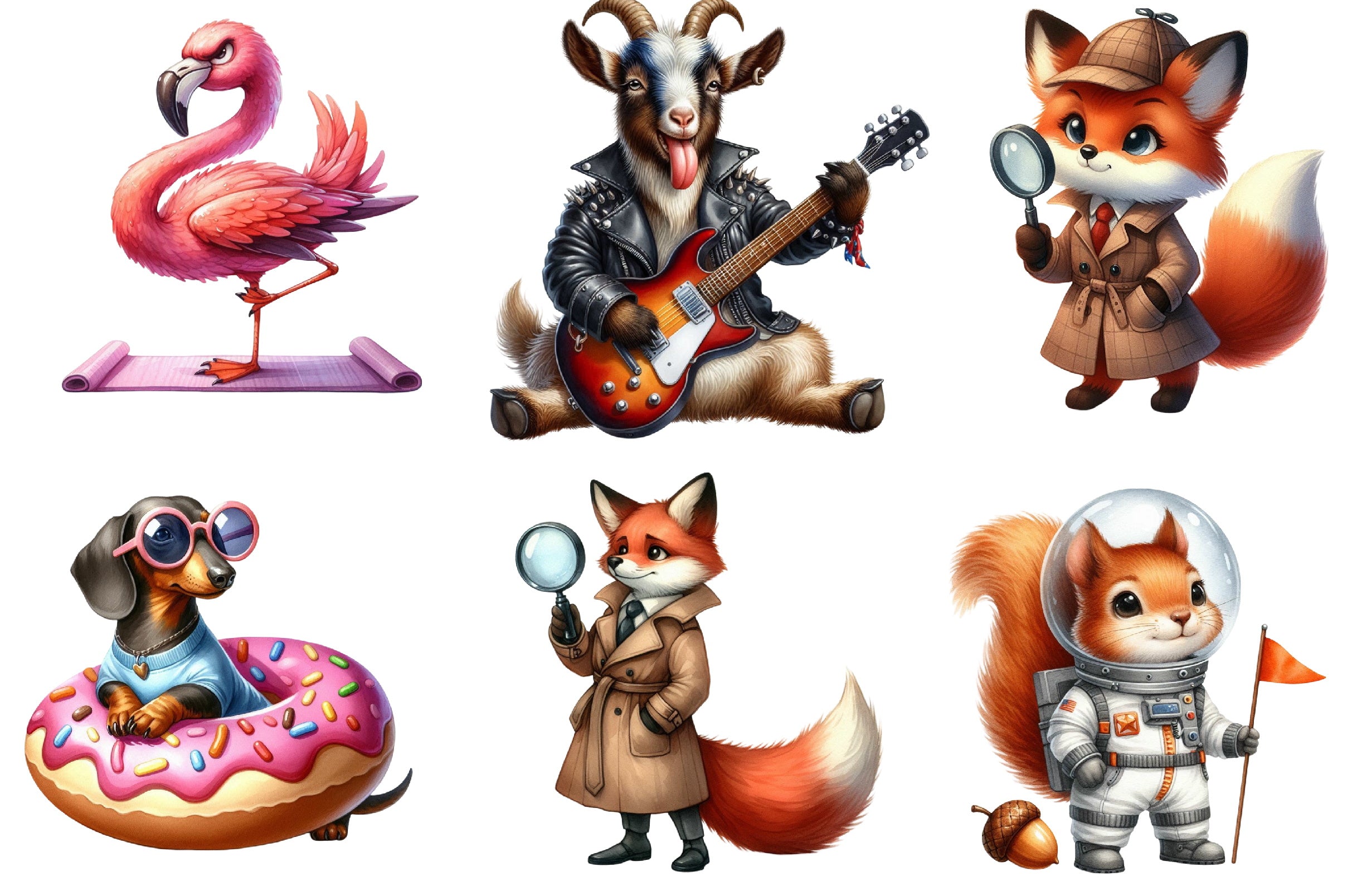 Quirky Funny Animals Clipart Bundle