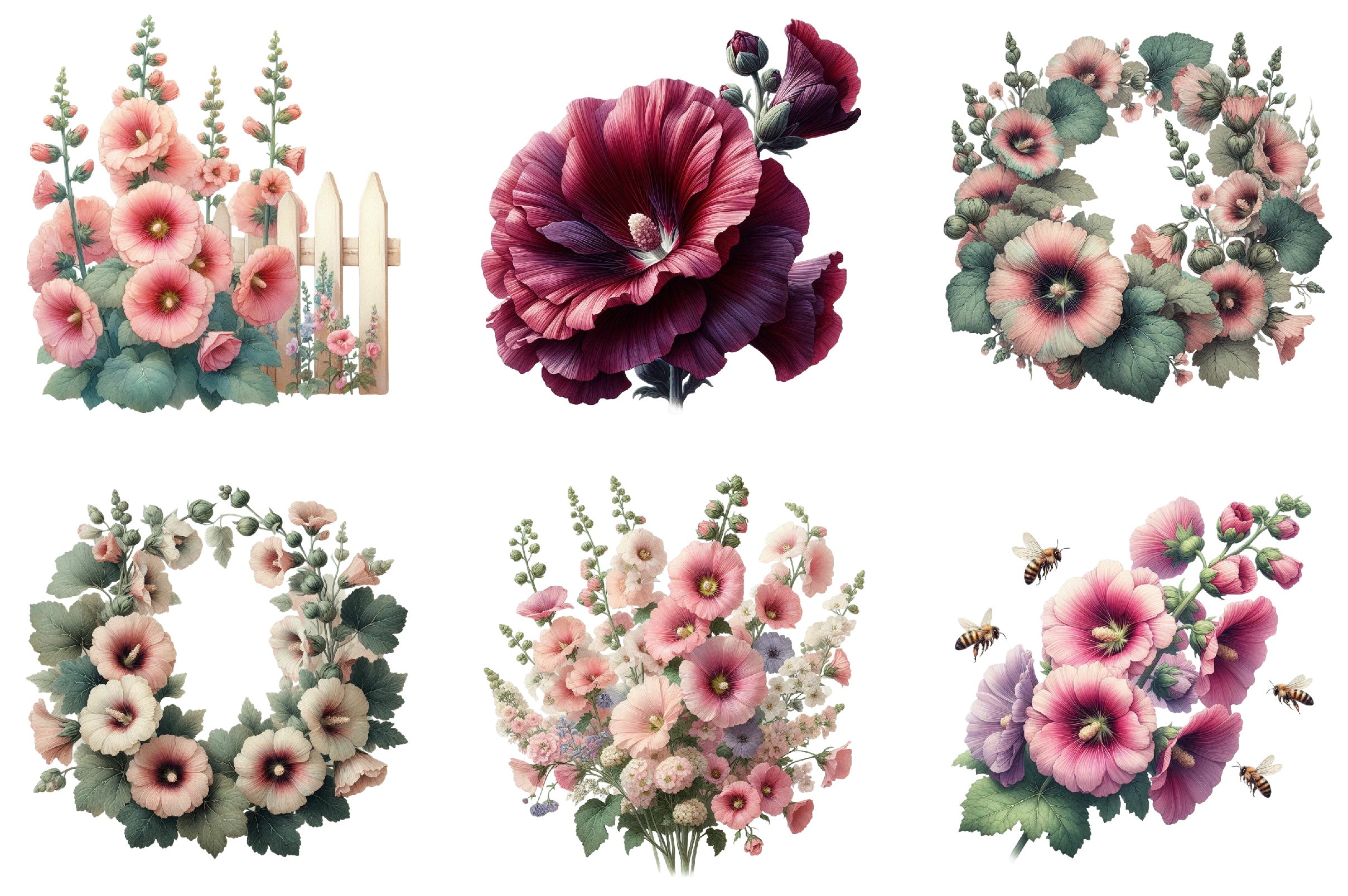 Hollyhock Clipart Bundle