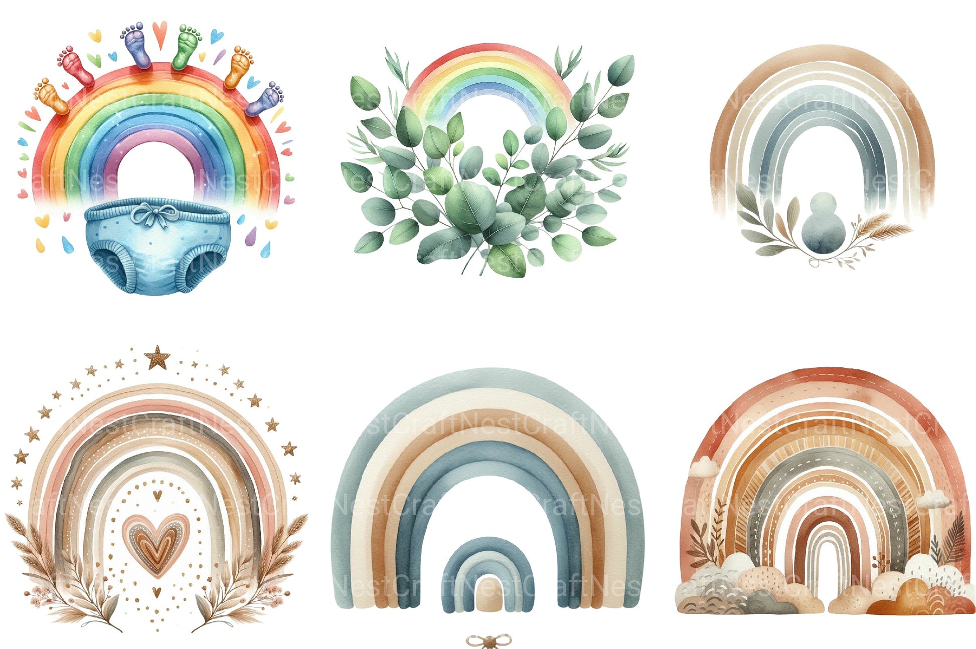 Baby Rainbow Boho Clipart Bundle - CraftNest - Digital Crafting and Art