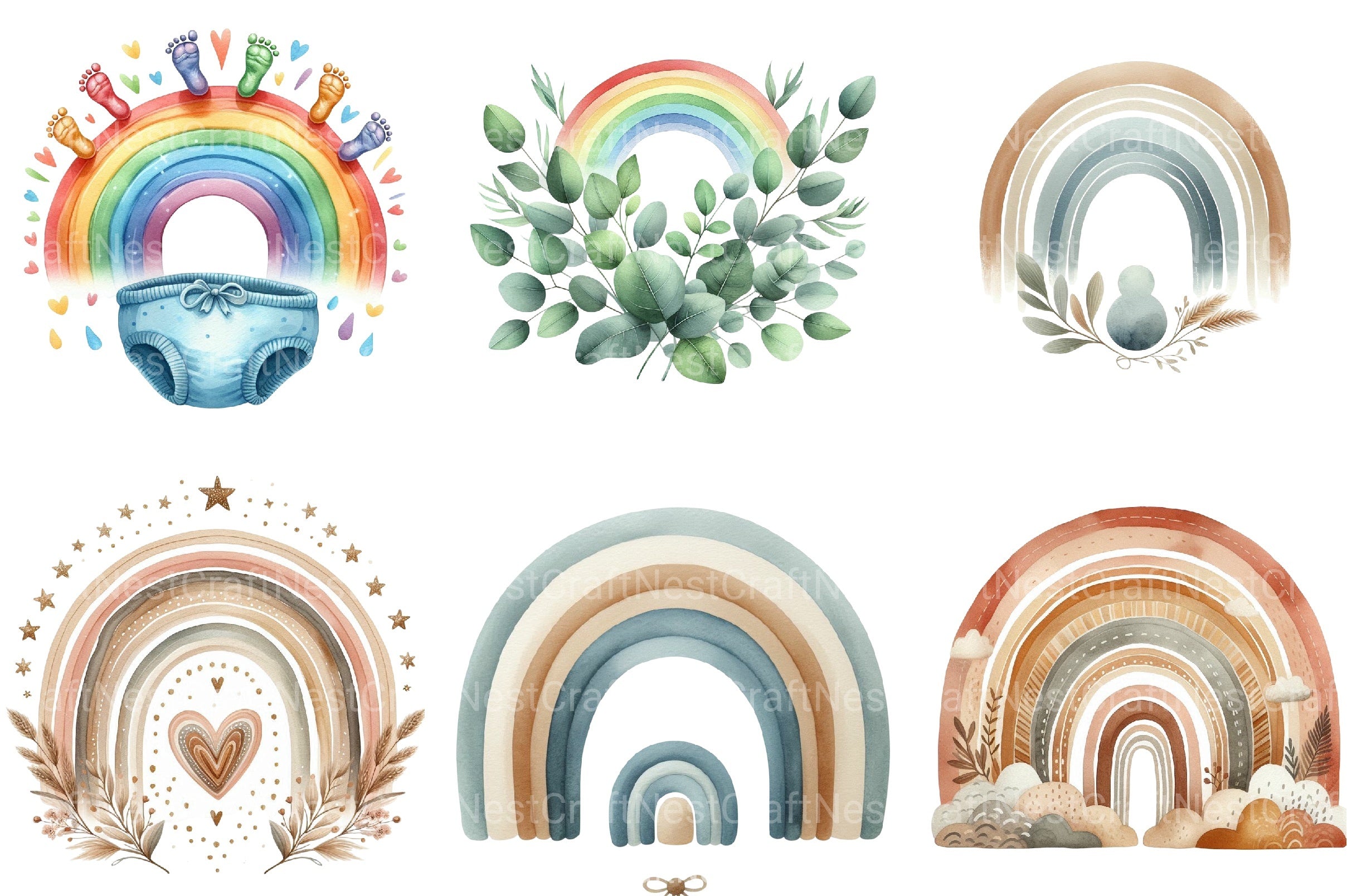 Baby Rainbow Boho Clipart Bundle - CraftNest - Digital Crafting and Art
