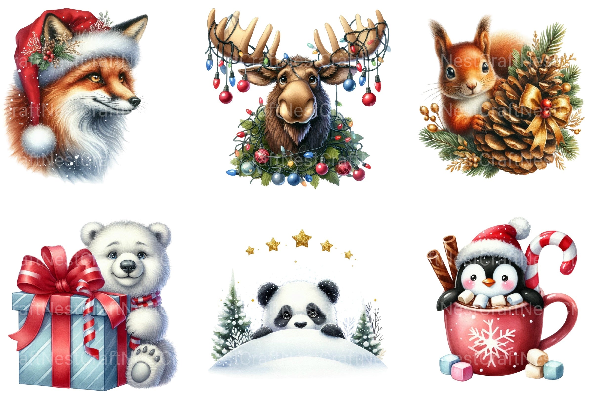 Christmas Animal Peeking Clipart Bundle 4 - CraftNest - Digital Crafting and Art