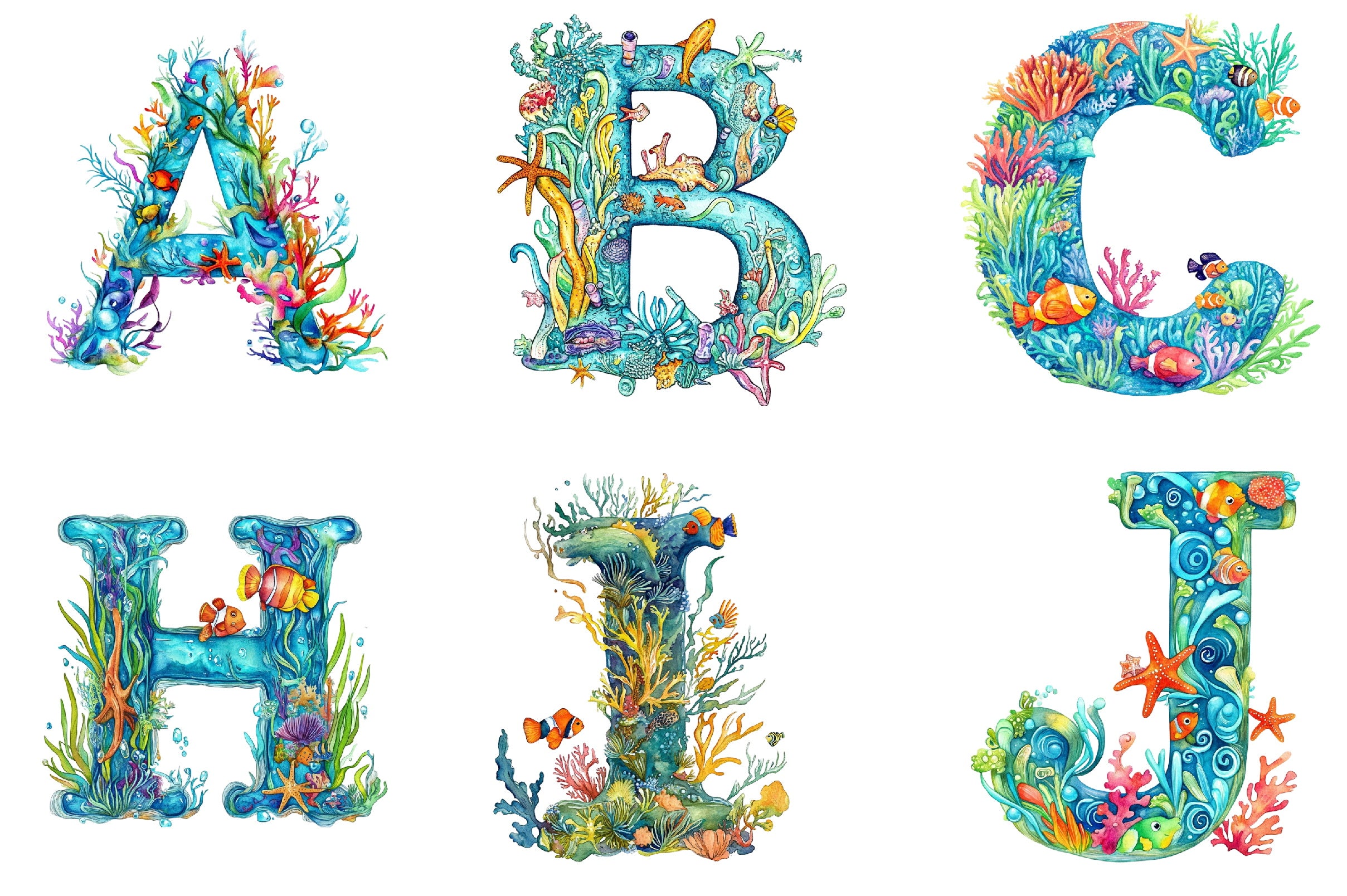 Ocean Alphabet Clipart Bundle