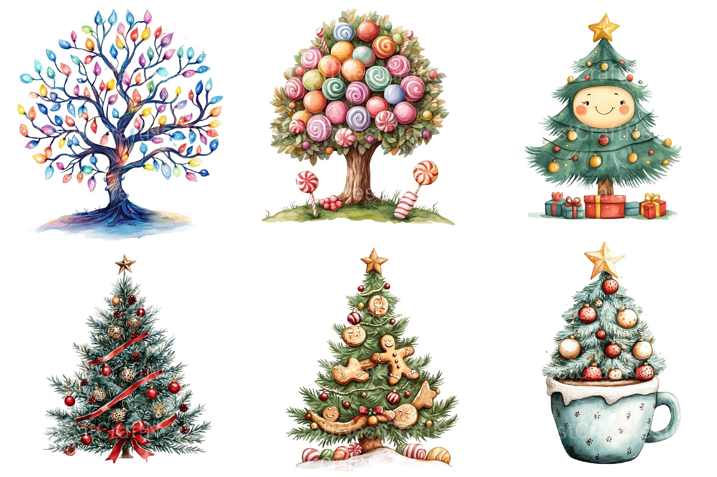 Cute Doodle Christmas Tree Clipart Bundle - CraftNest - Digital Crafting and Art
