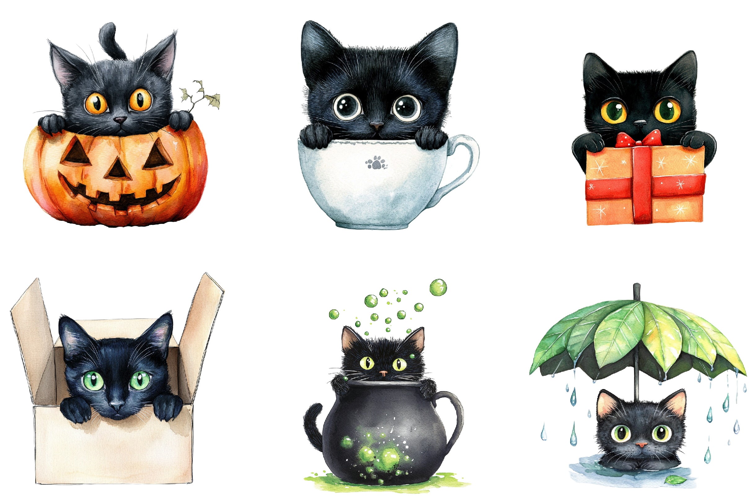 Black Cat Peeking Clipart Bundle