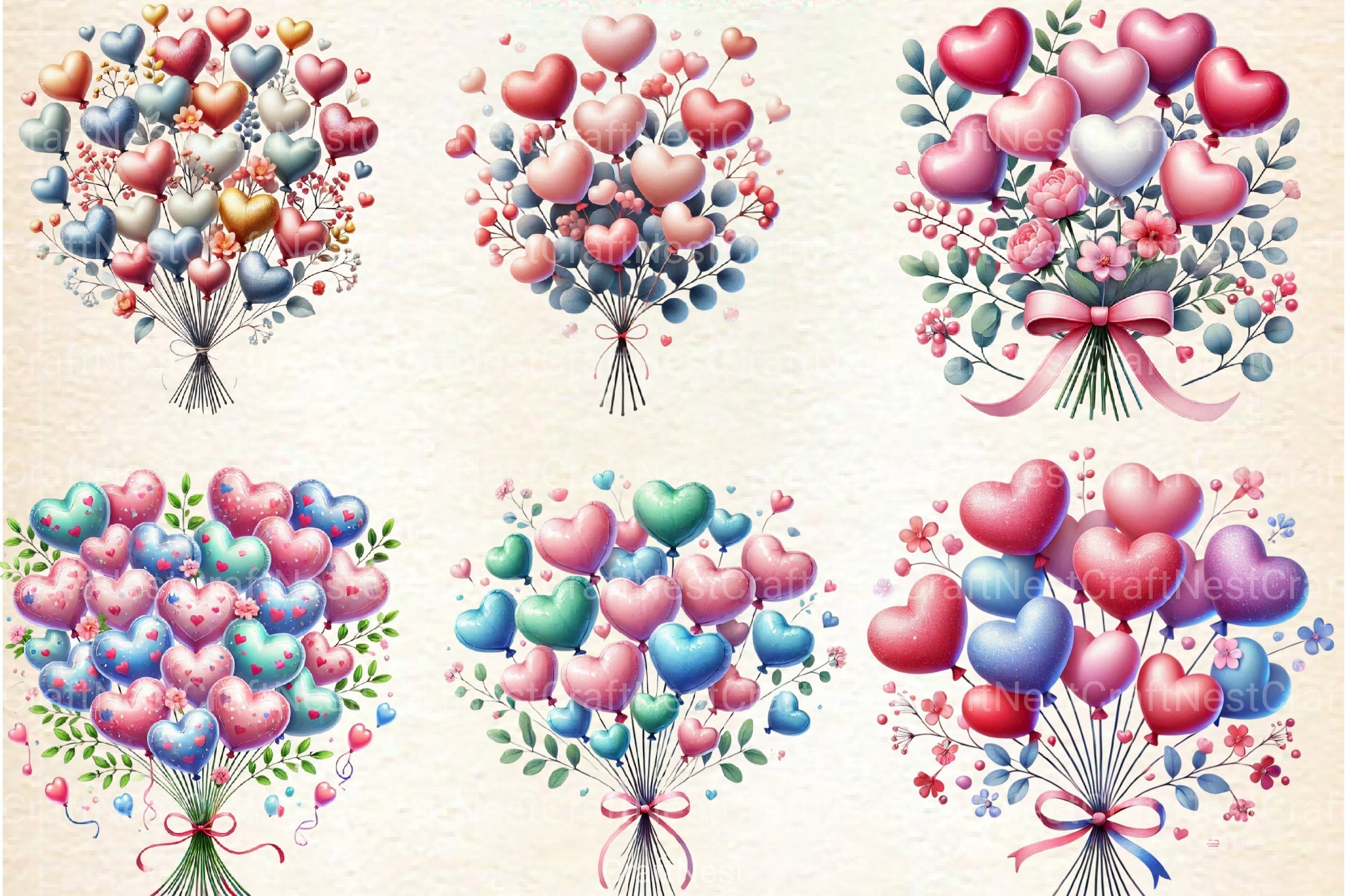 Valentine Heart Balloons Clipart Bundle 4 - CraftNest - Digital Crafting and Art